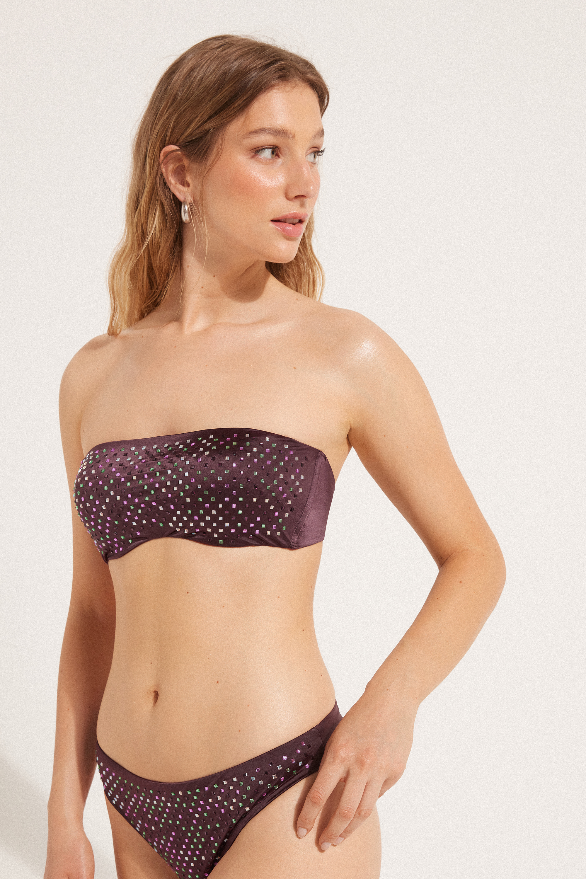 Shiny Quartz Bandeau Bikini Top with Removable Padding