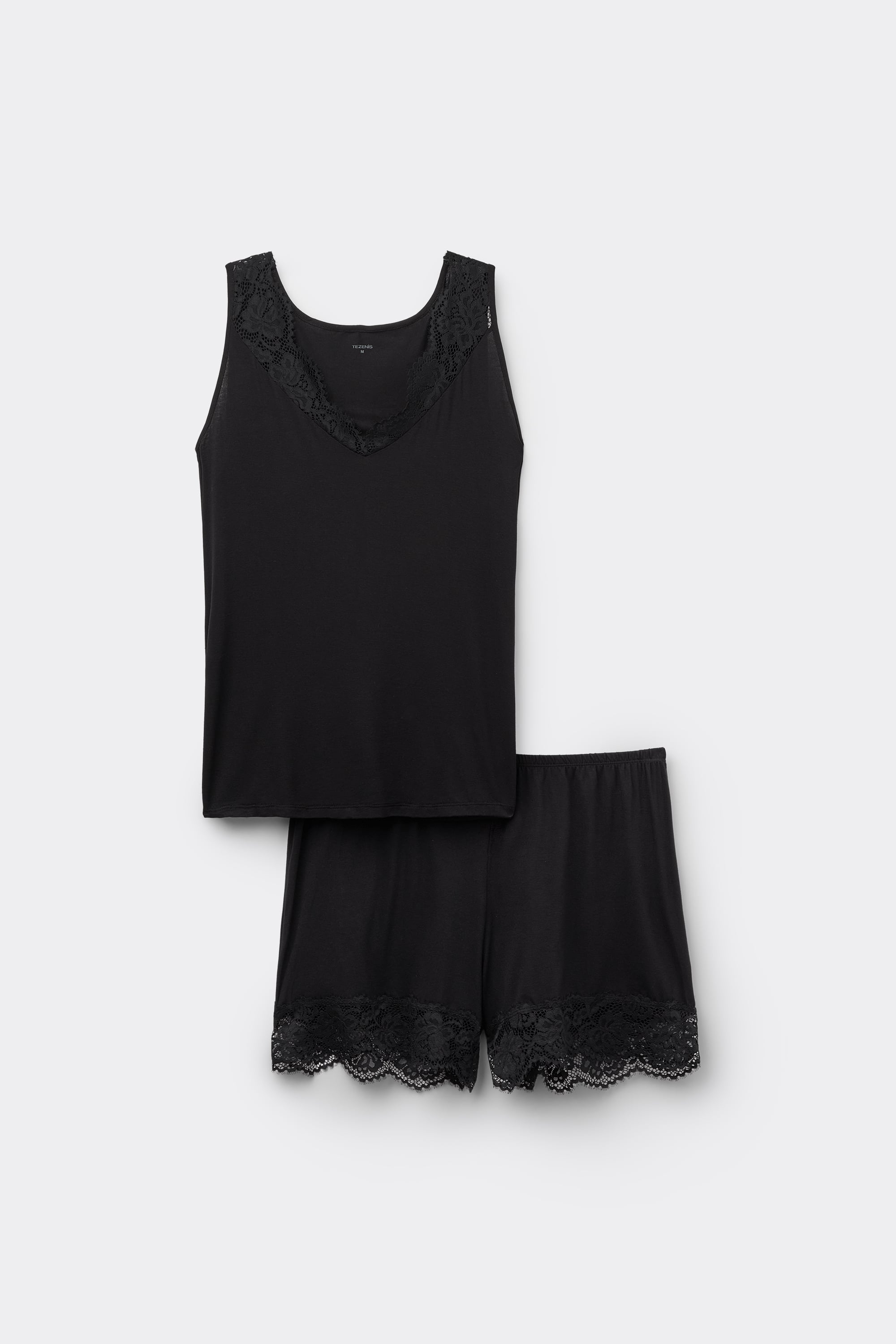 Pijama Curto Al&ccedil;as Largas Viscose Renda