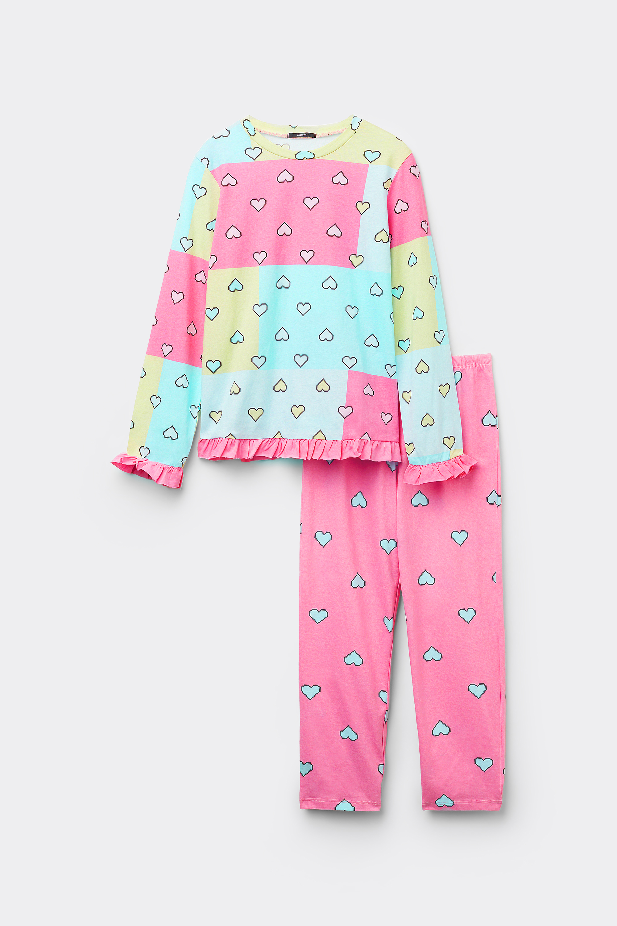Pijama Largo de Manga Larga de Algodón con Corazones