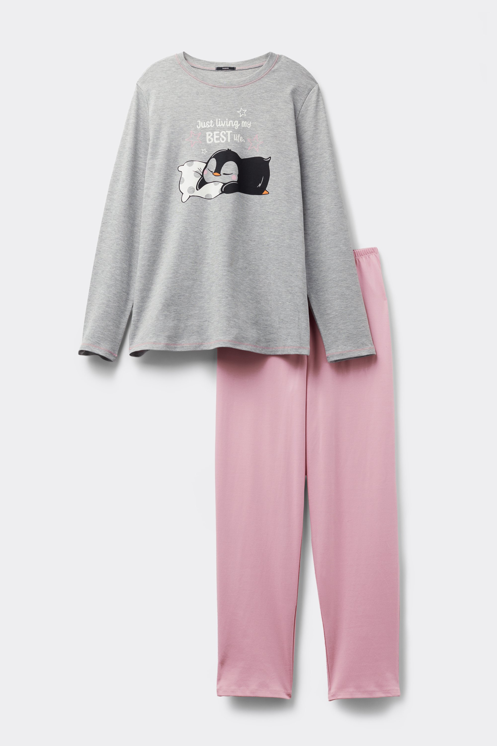 Pyjama Long Coton Épais Imprimé Pingouin