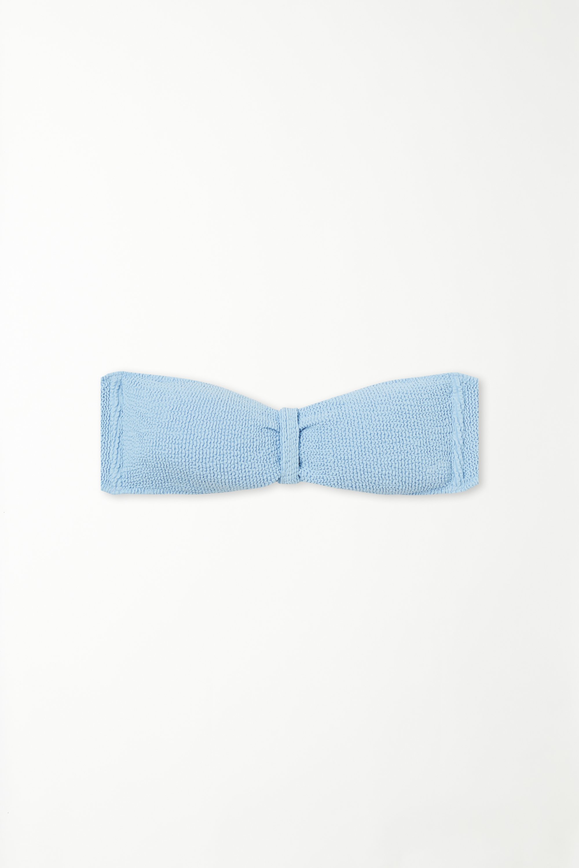 Wavy Light Blue Knot Bandeau Bikini Top with Removable Padding