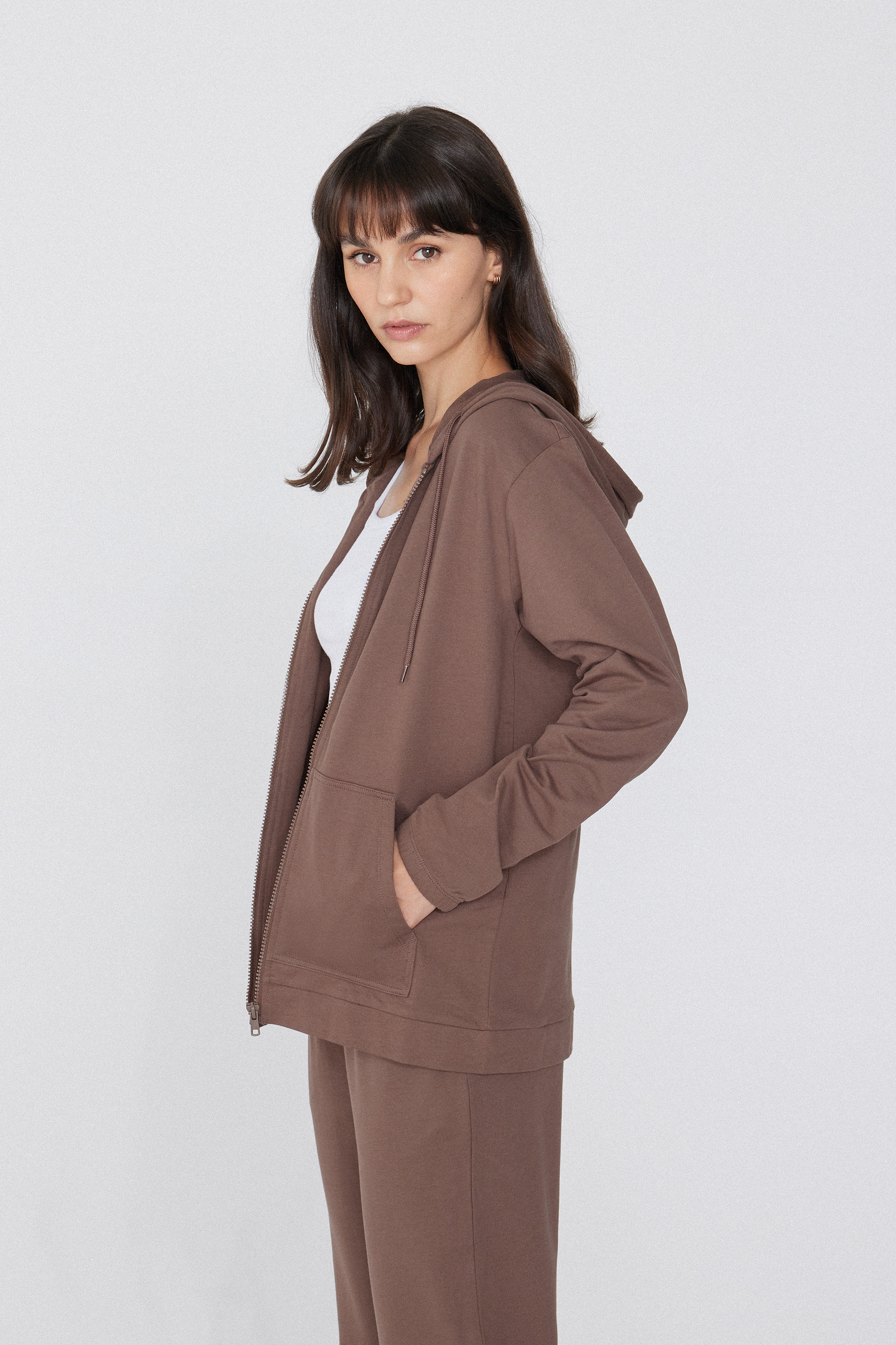 Lightweight Zip-Up Drawstring Hoodie