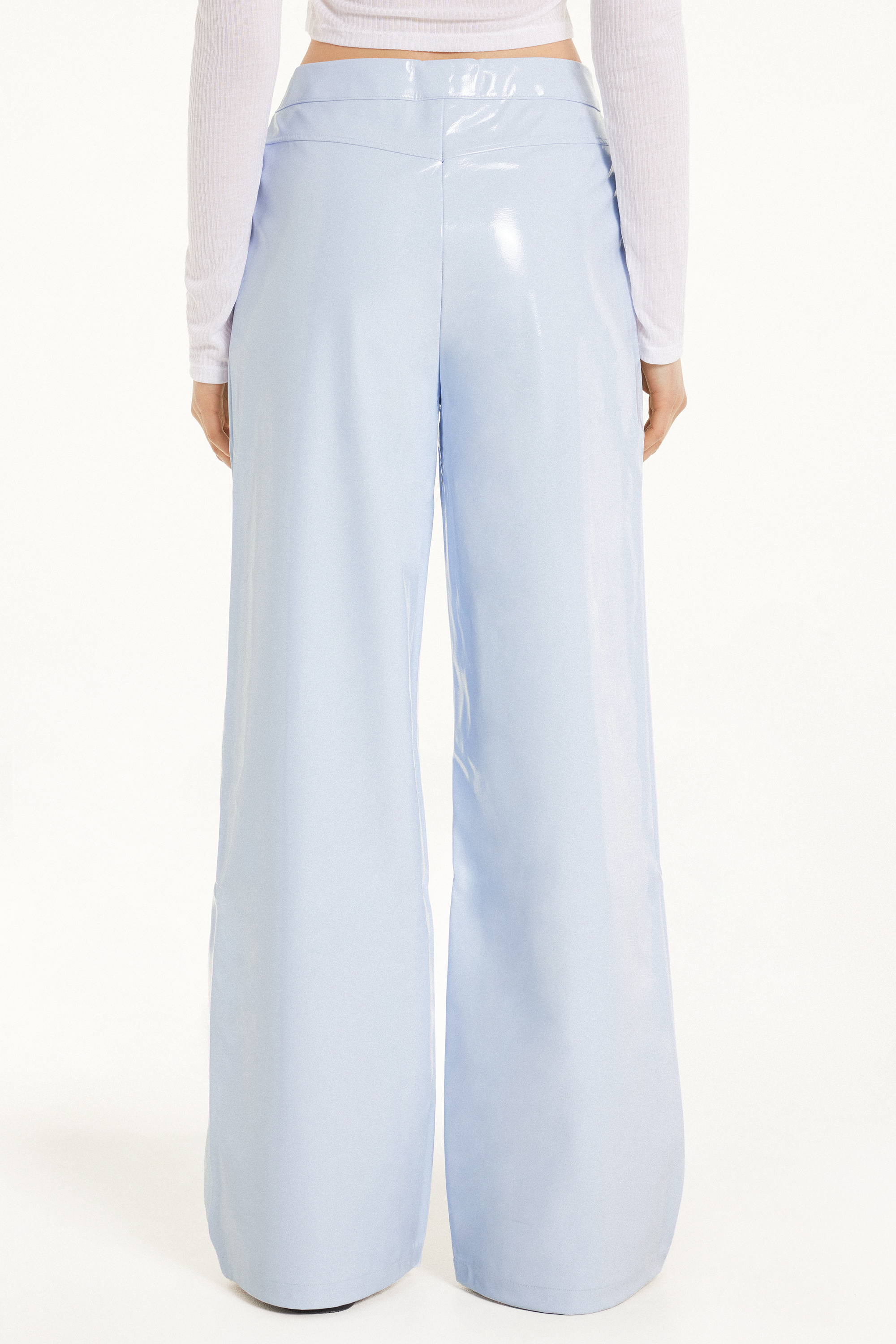 Vinyl Effect Full Length Straight Leg Pants