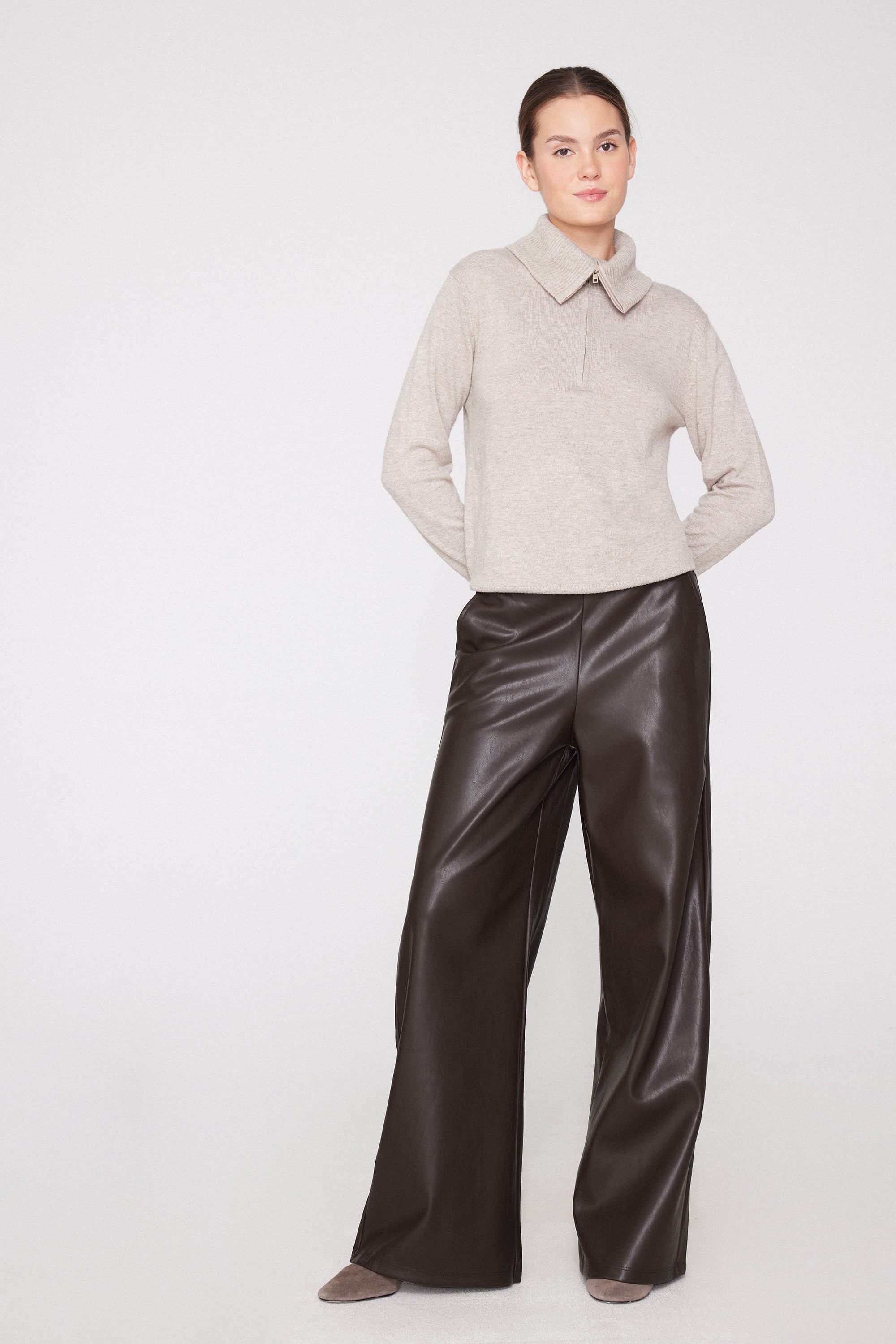 Pantalon Palazzo Effet Cuir