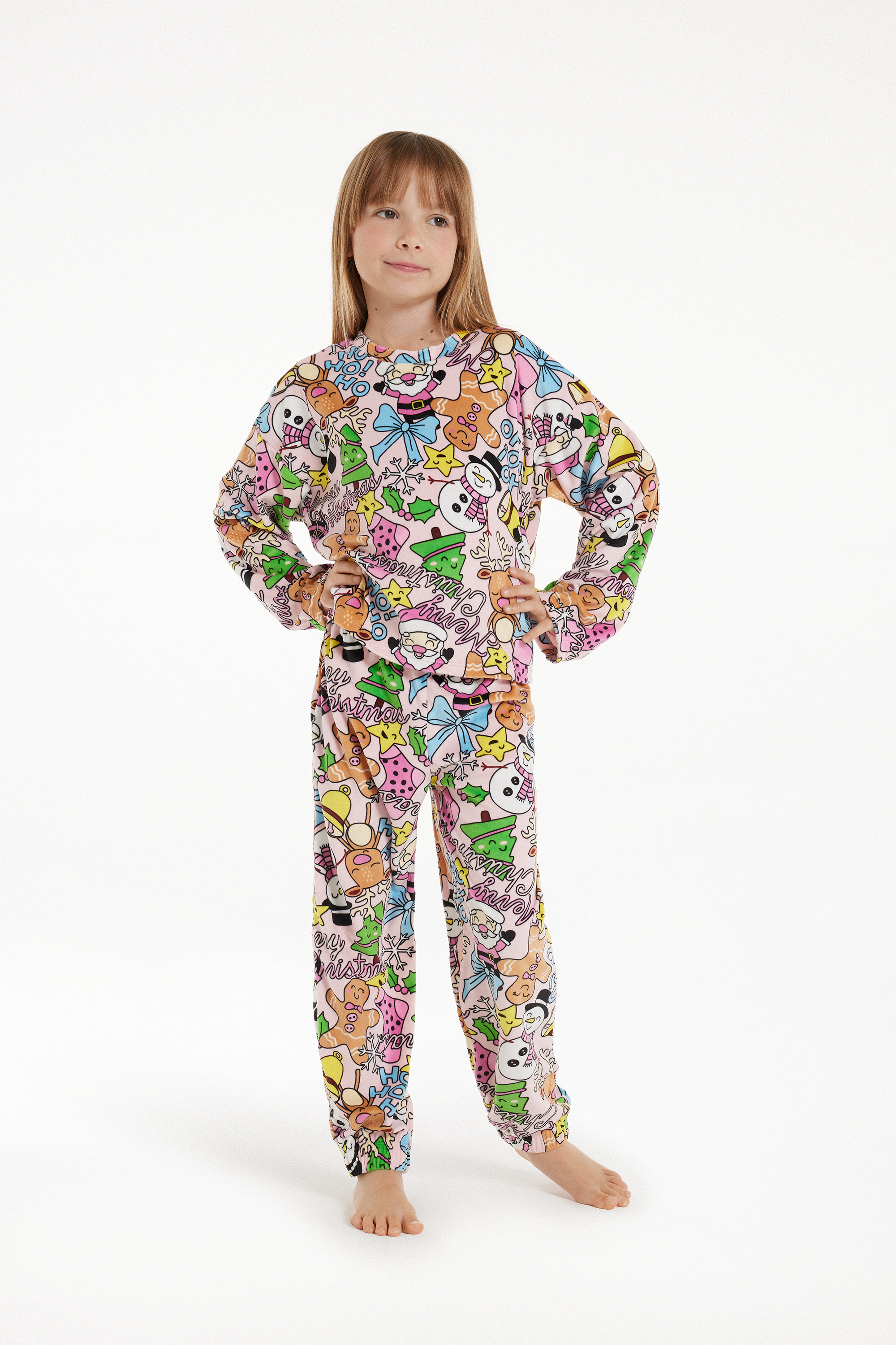 Pyjama Long en Pilou Fin Imprimé Noël