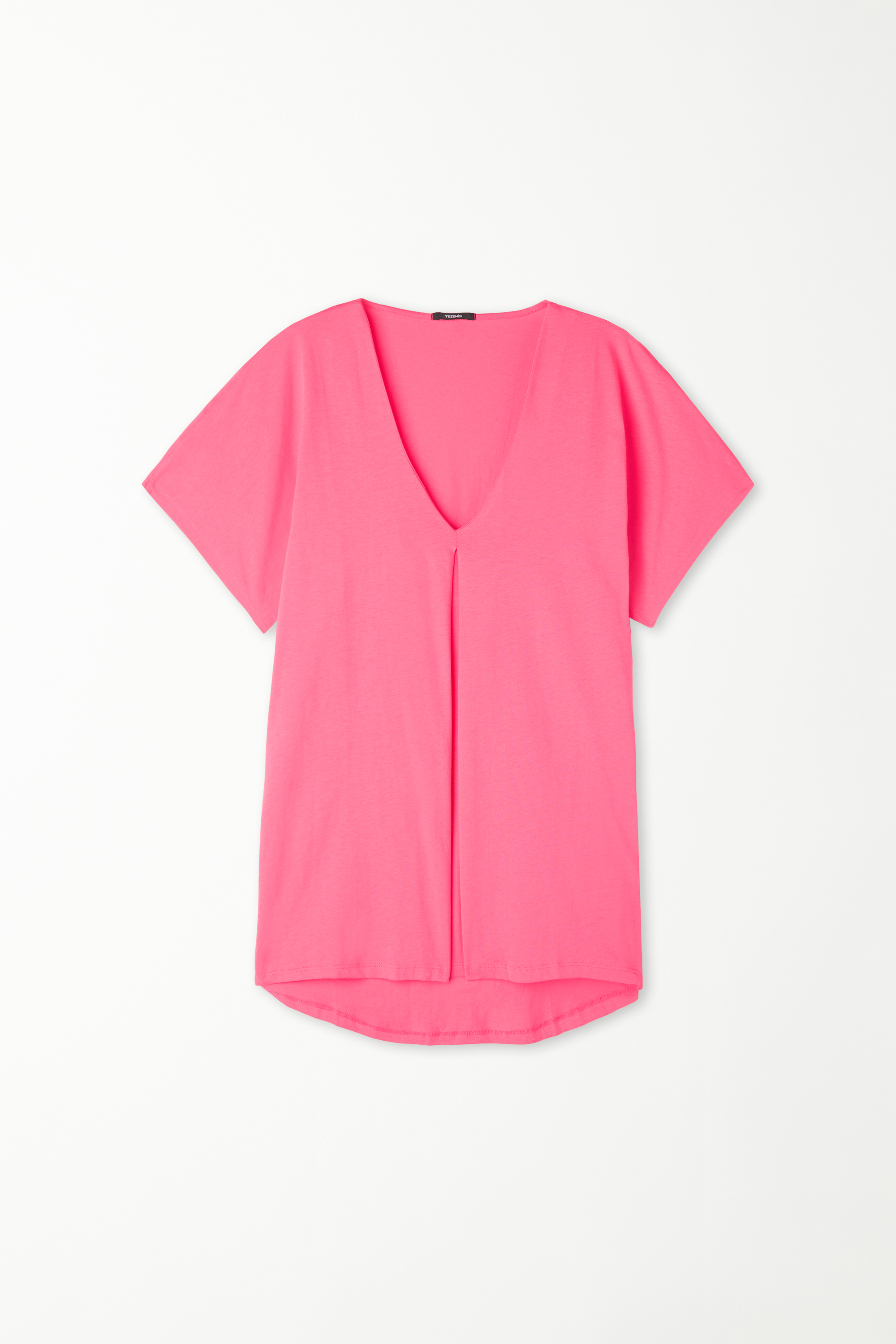 V-Neck Cotton T-Shirt with Pleat