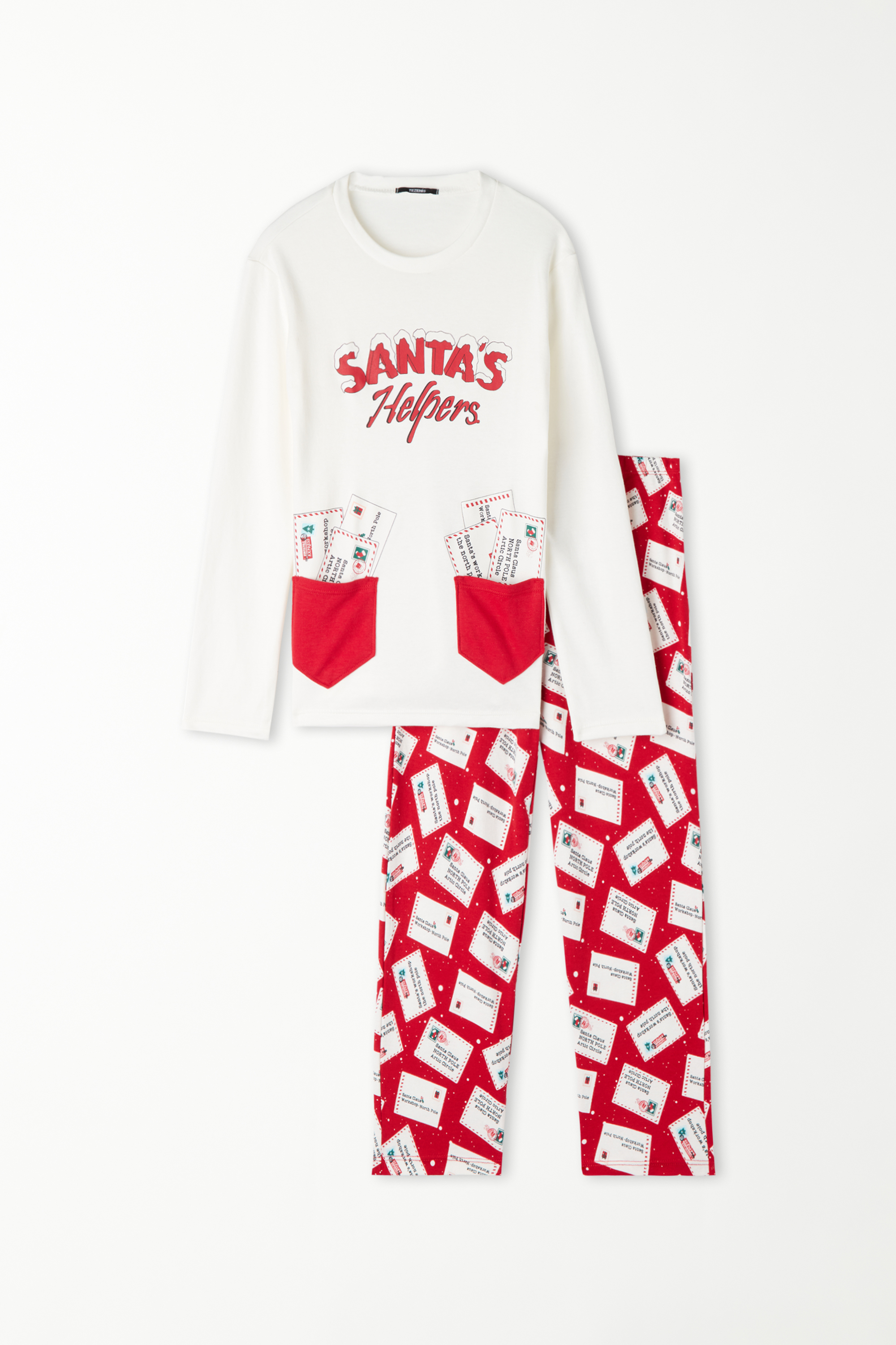 Langer Unisex-Pyjama aus schwerer Baumwolle mit Weihnachtsprint für Kinder