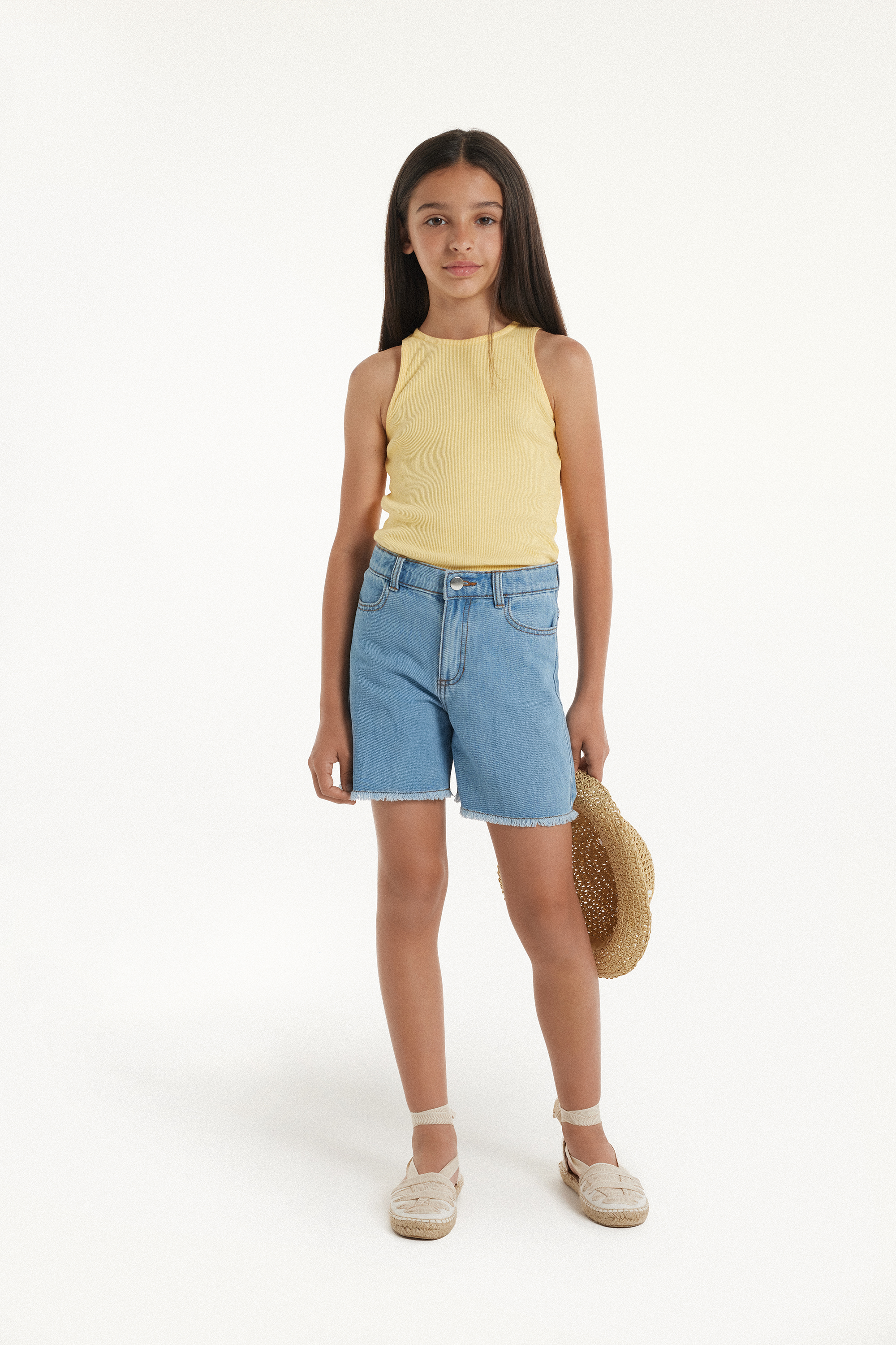 Short en Denim Frangé