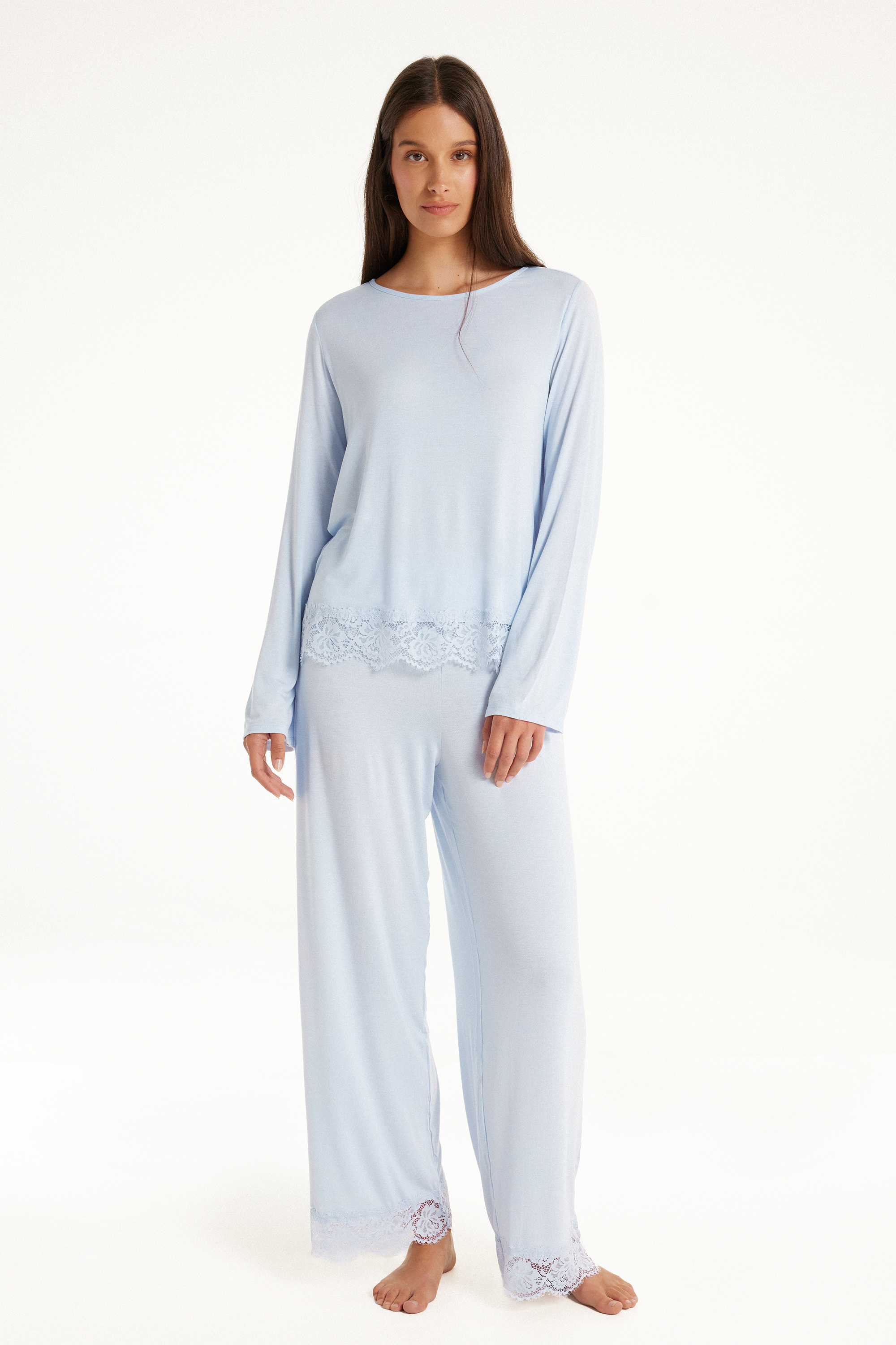 Long Viscose Pyjamas with Lace