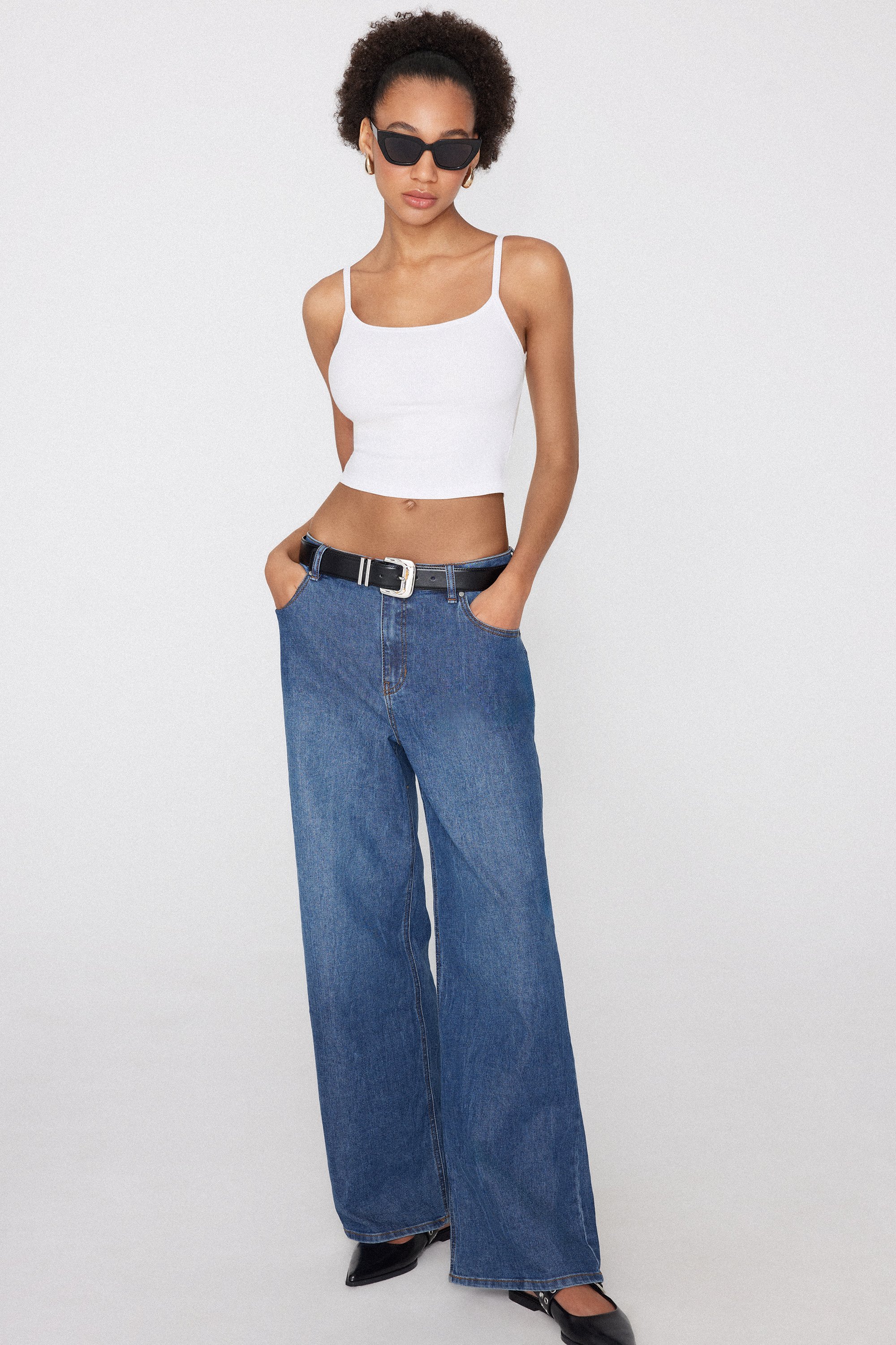 Crop Top Spalline Sottili Cotone Costine