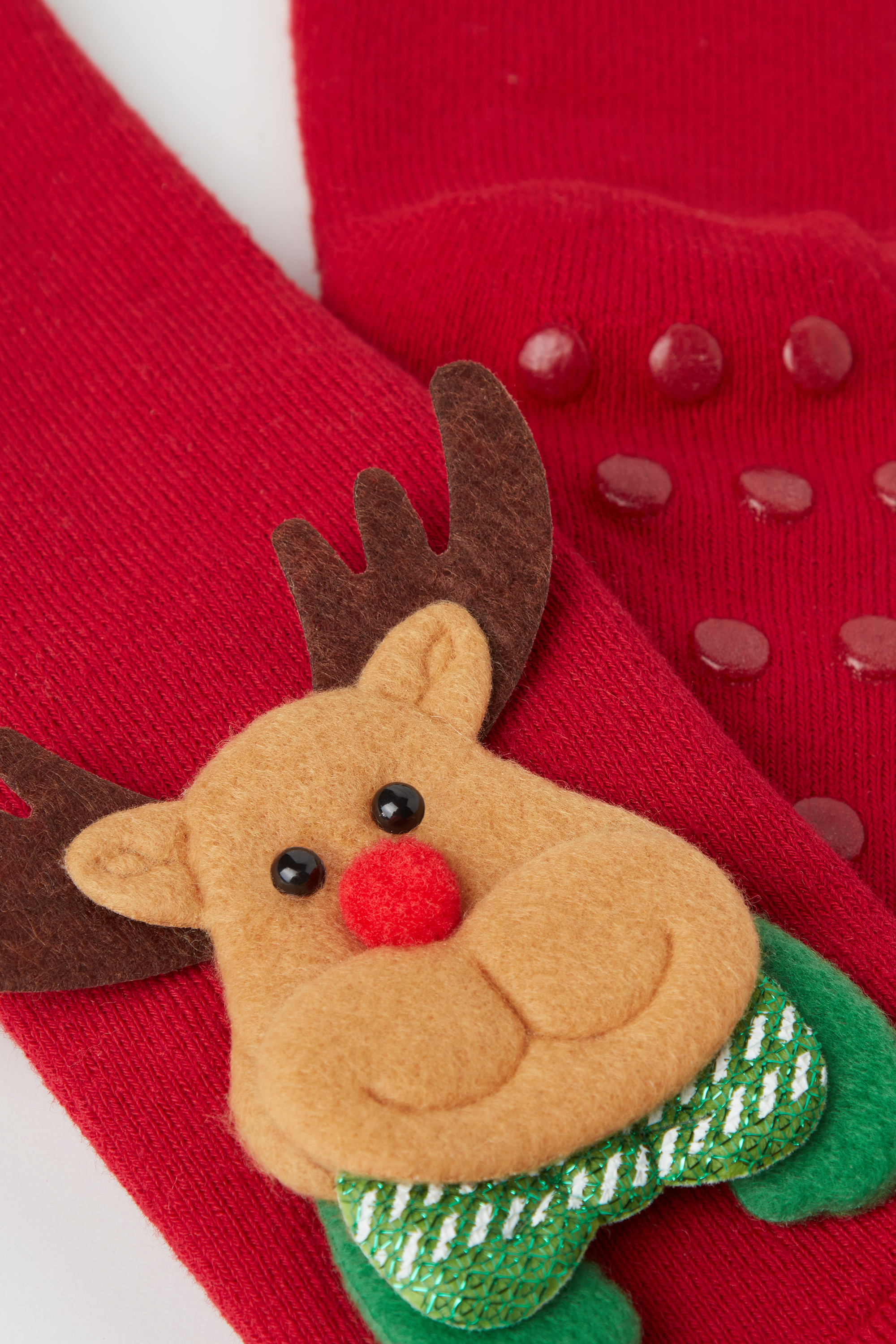 Calcetines Antideslizantes con Aplicaciones de Reno y Papá Noel Unisex para Niños