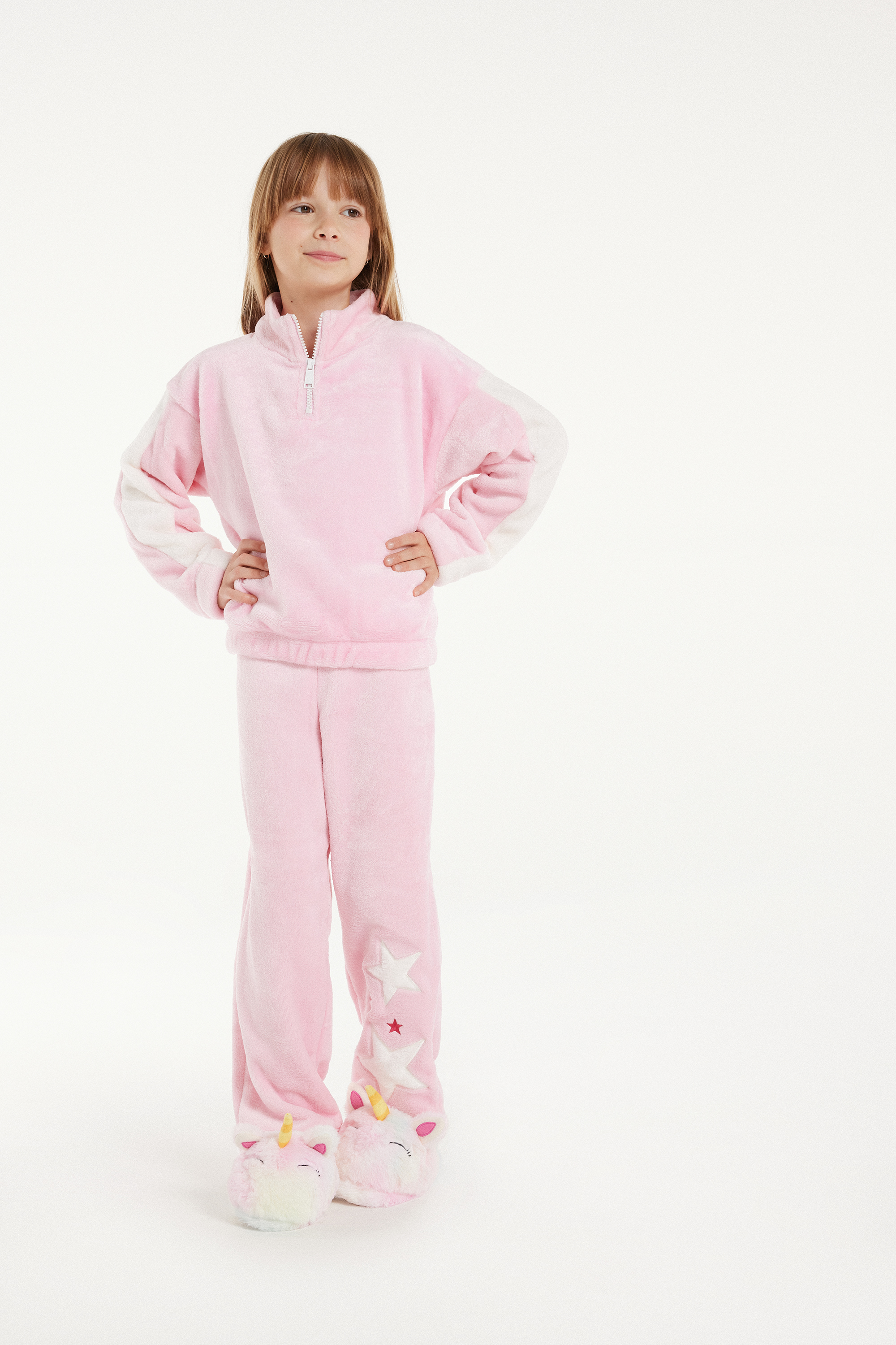 Hosszú Polárszövet Kislány Pizsama Csillagmintával