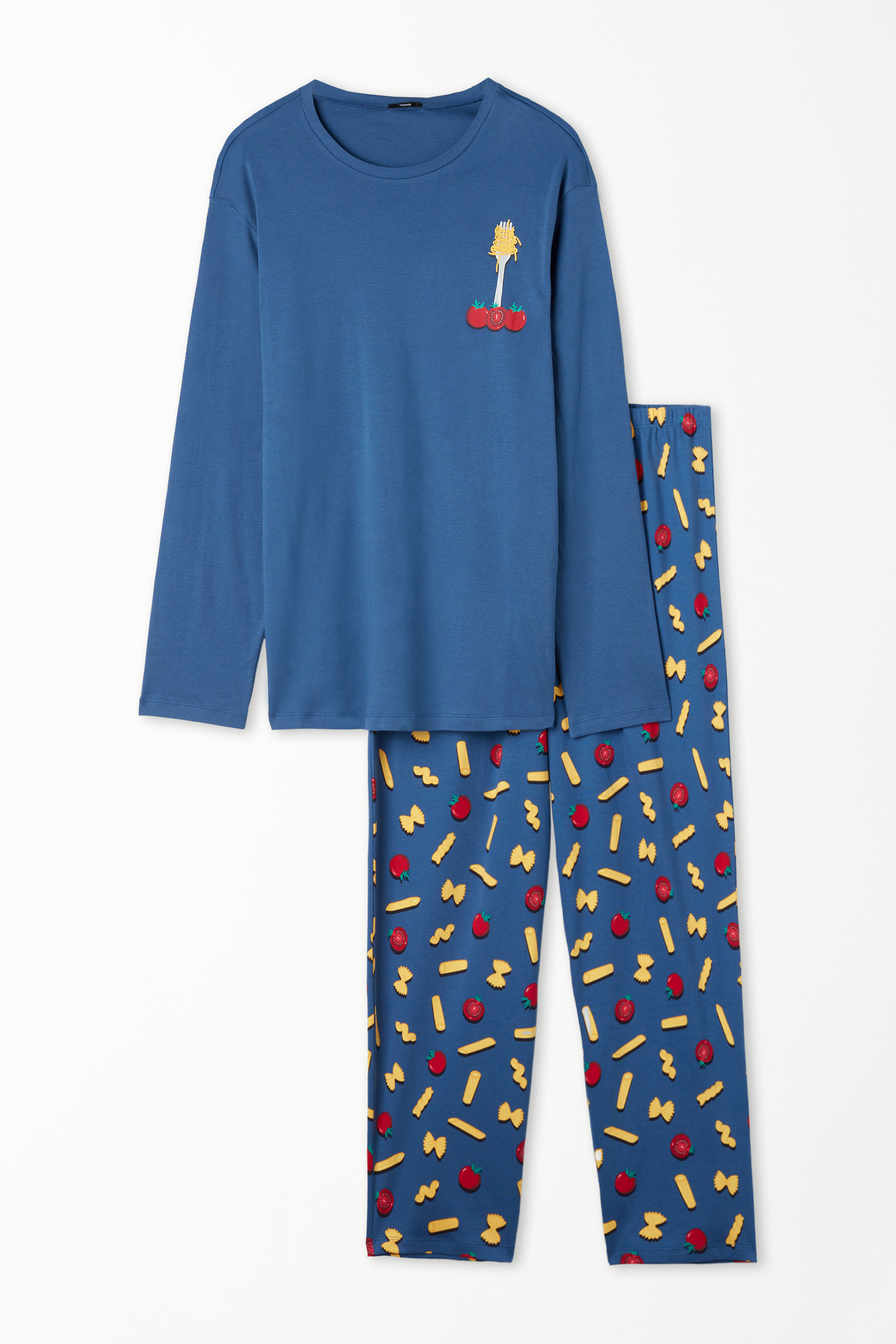Langer Pyjama aus Baumwolle mit Pastaprint