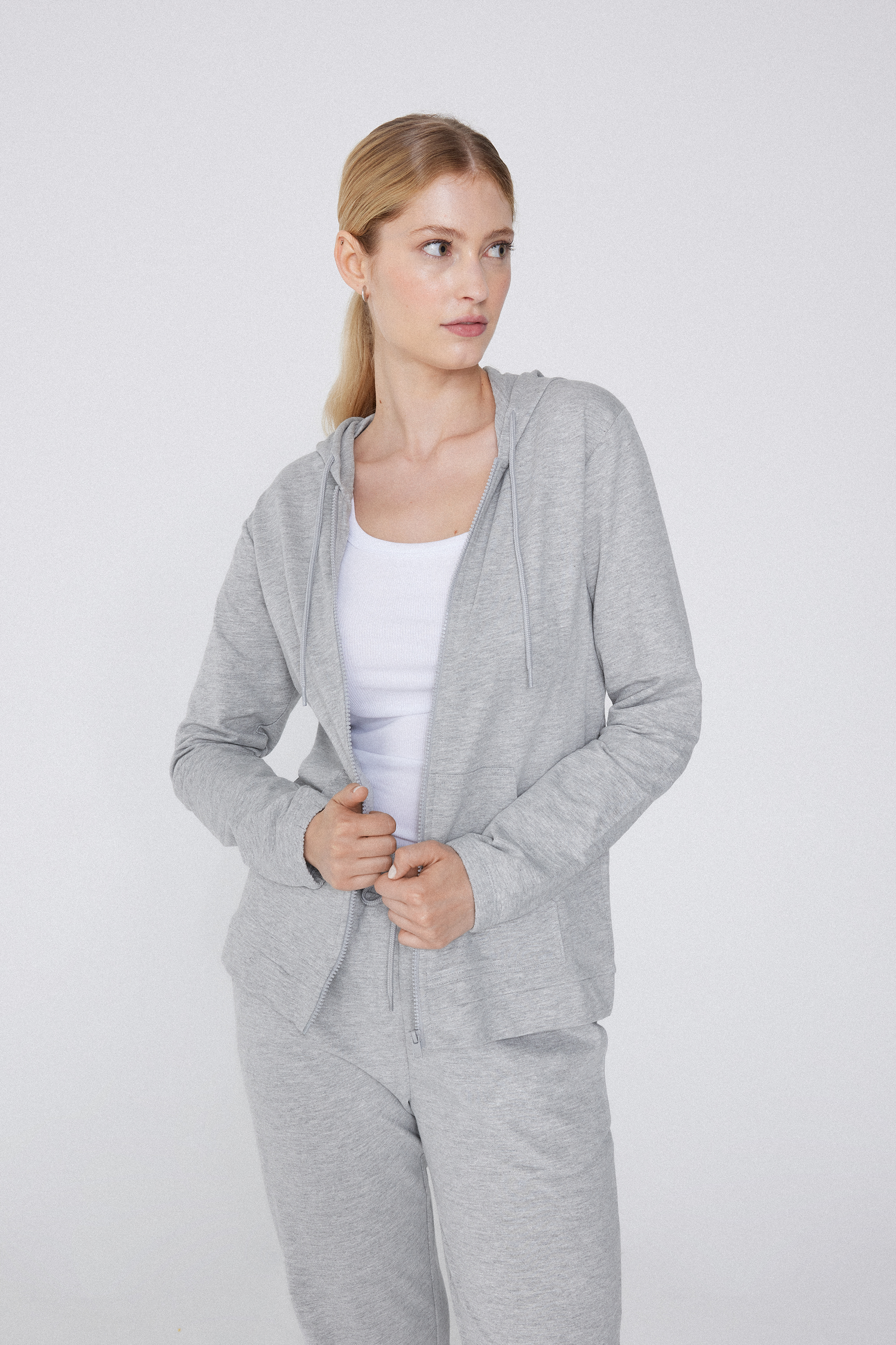 Lightweight Zip-Up Drawstring Hoodie