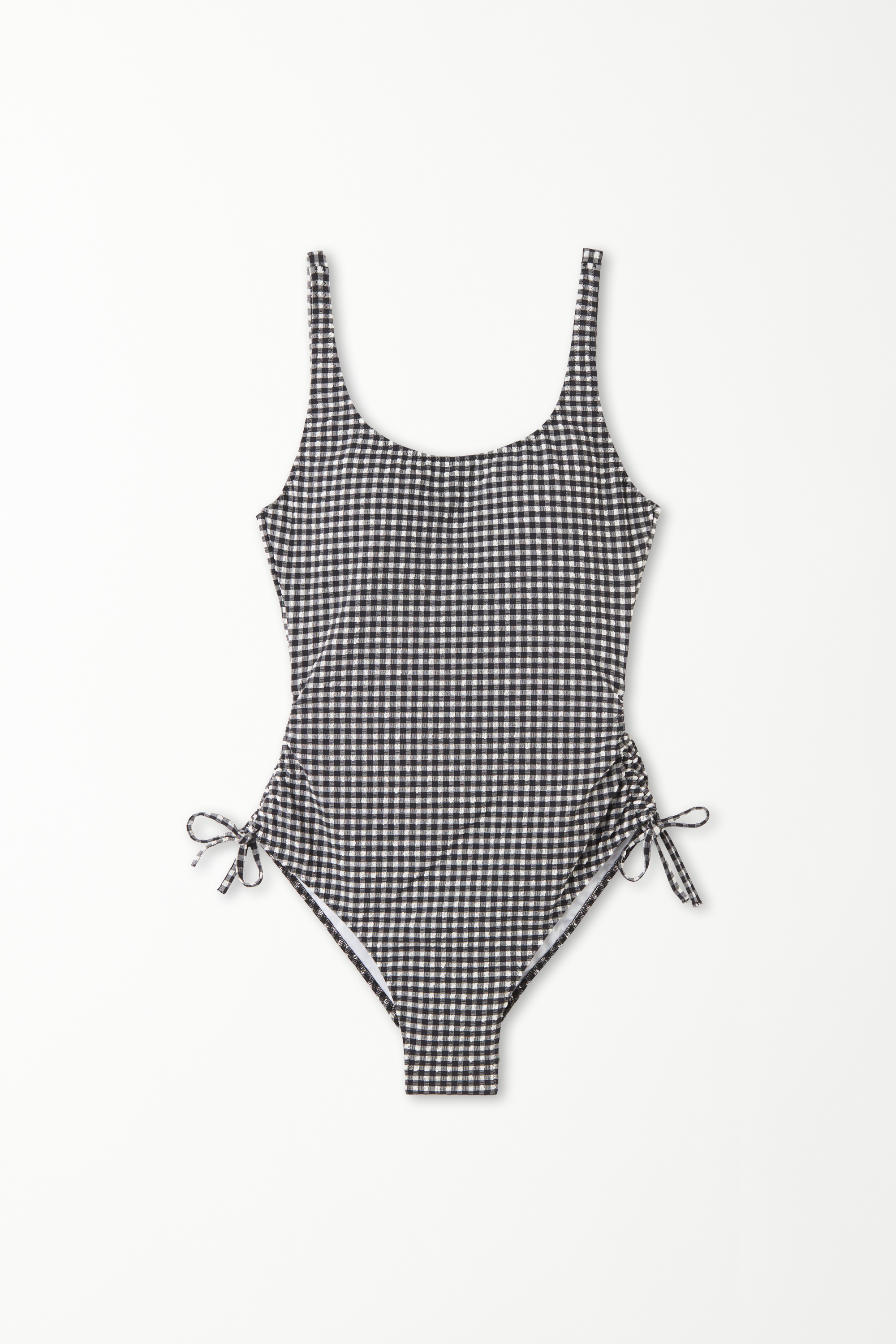 Classy Vichy One-Piece Lightly Padded Swimsuit with Drawstring