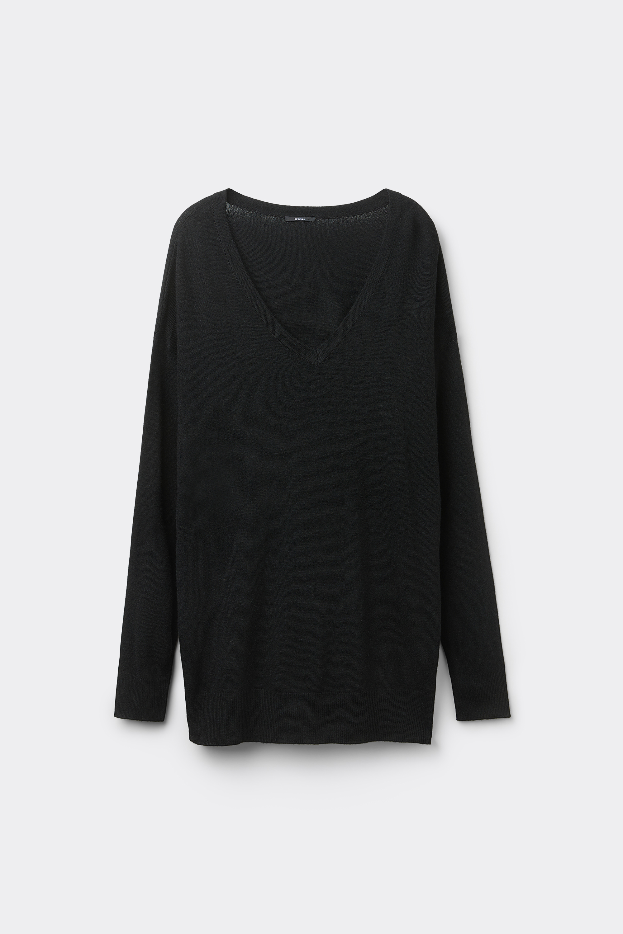 Long-Sleeved V-Neck Heavy Jersey with Wool