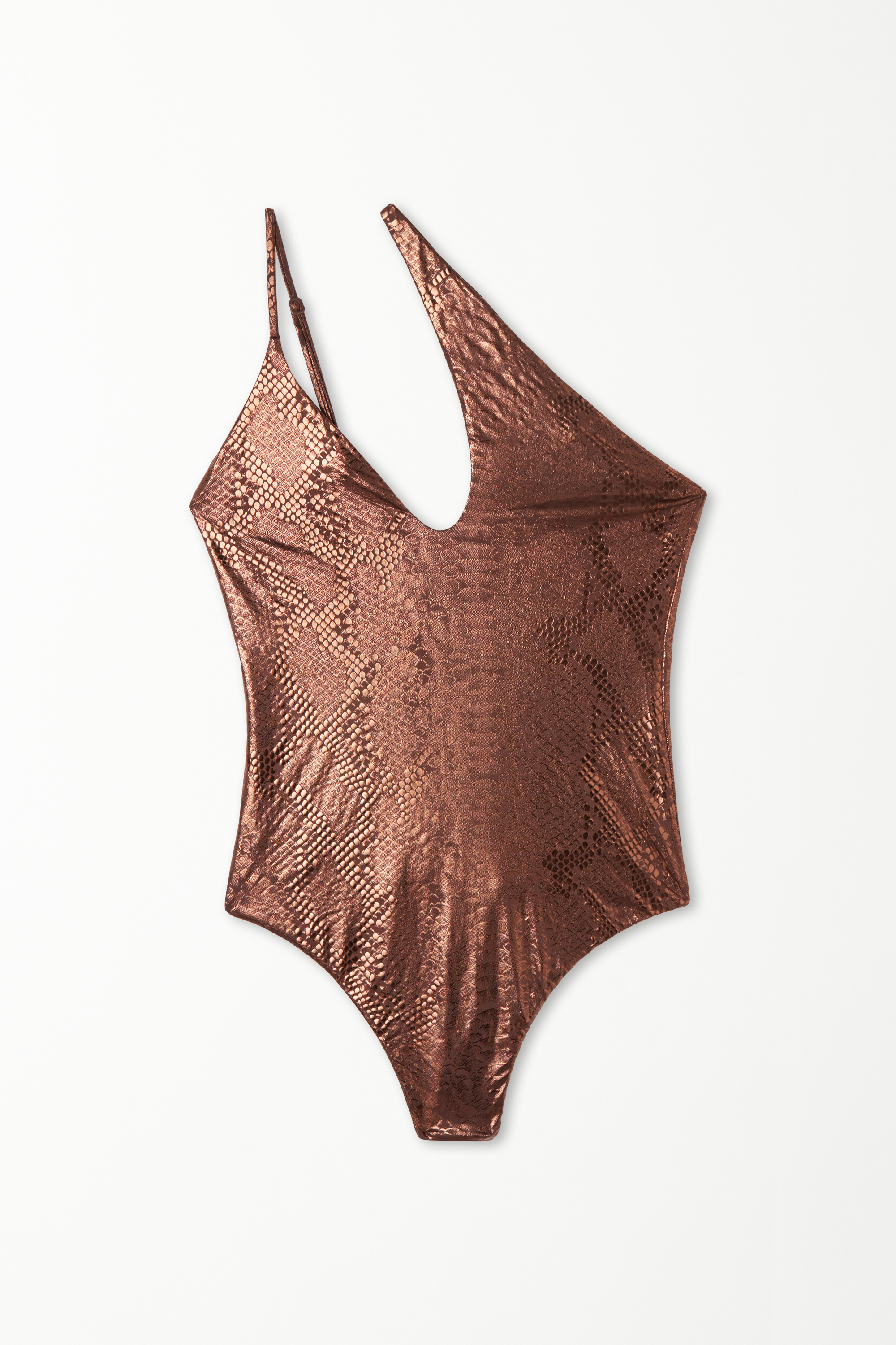 Bronze Snake One Shoulder One-Piece Swimsuit