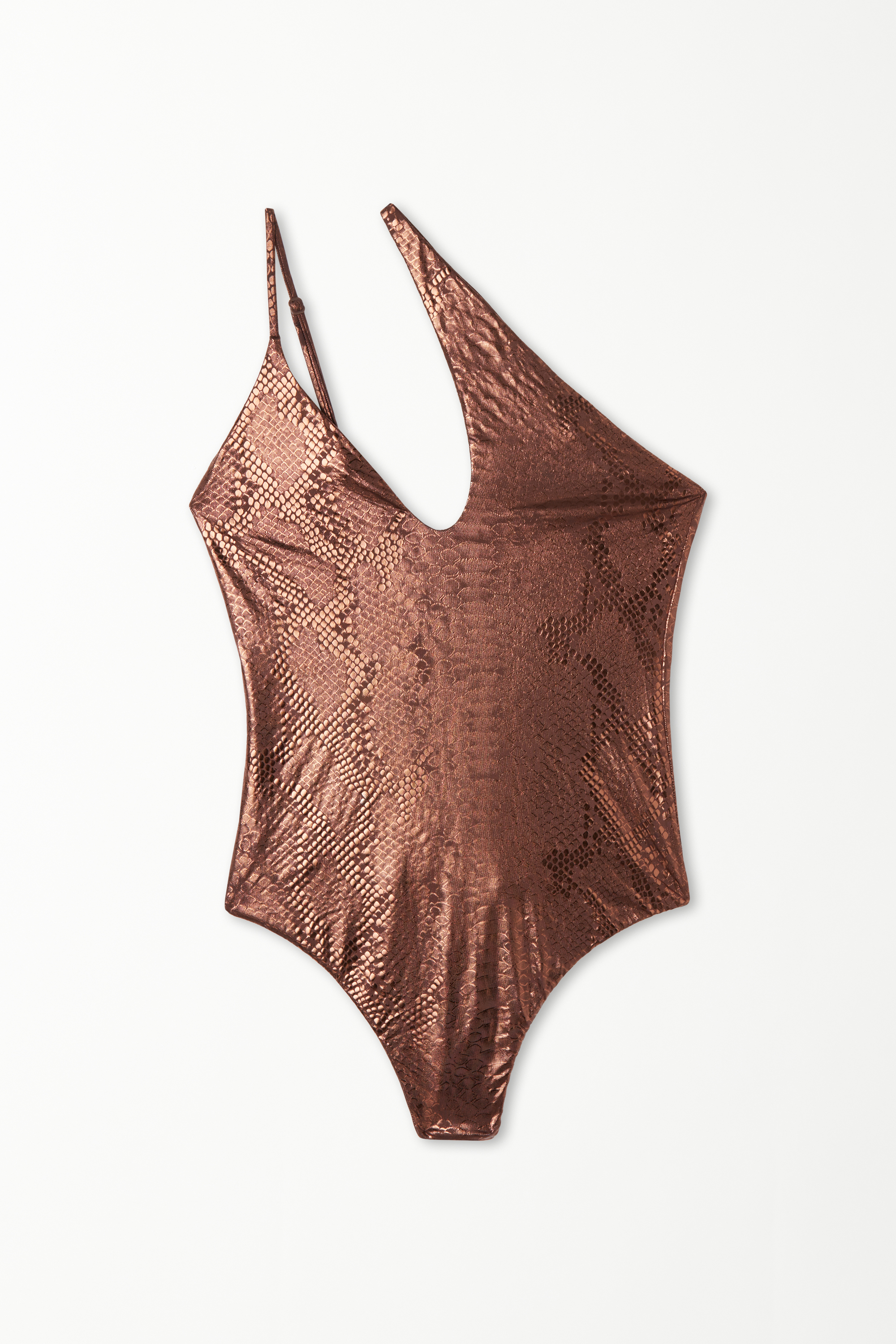 Maillot de Bain Une Pièce Asymétrique Bronze Snake