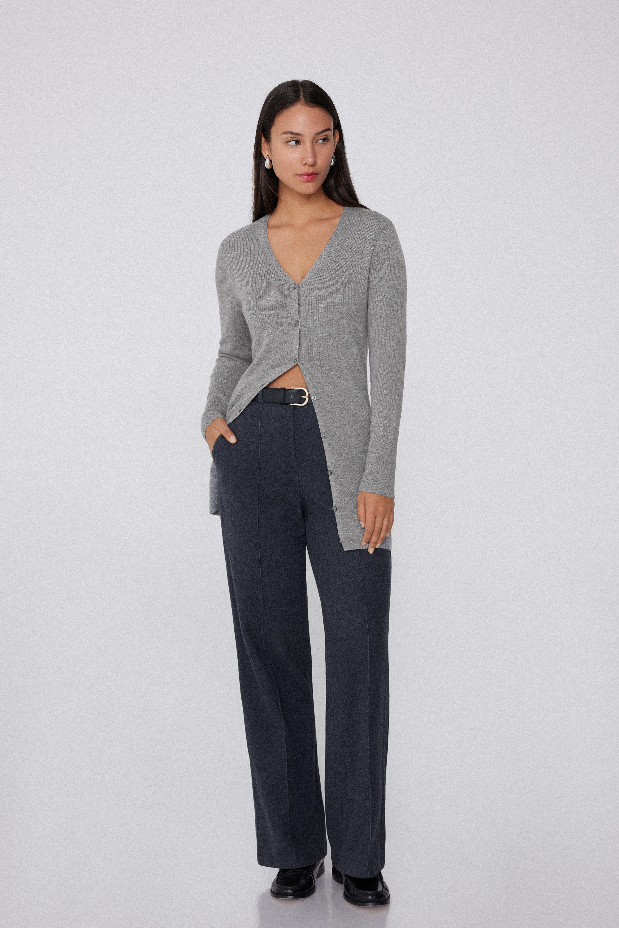 Longline Heavyweight V-Neck Wool Blend Cardigan