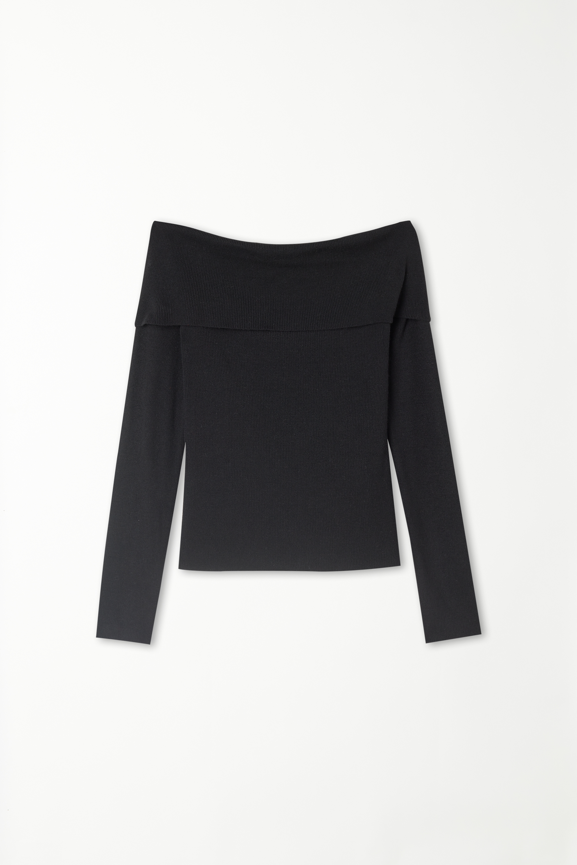 Long-Sleeved Heavy Wool Off-the-Shoulder Sweater