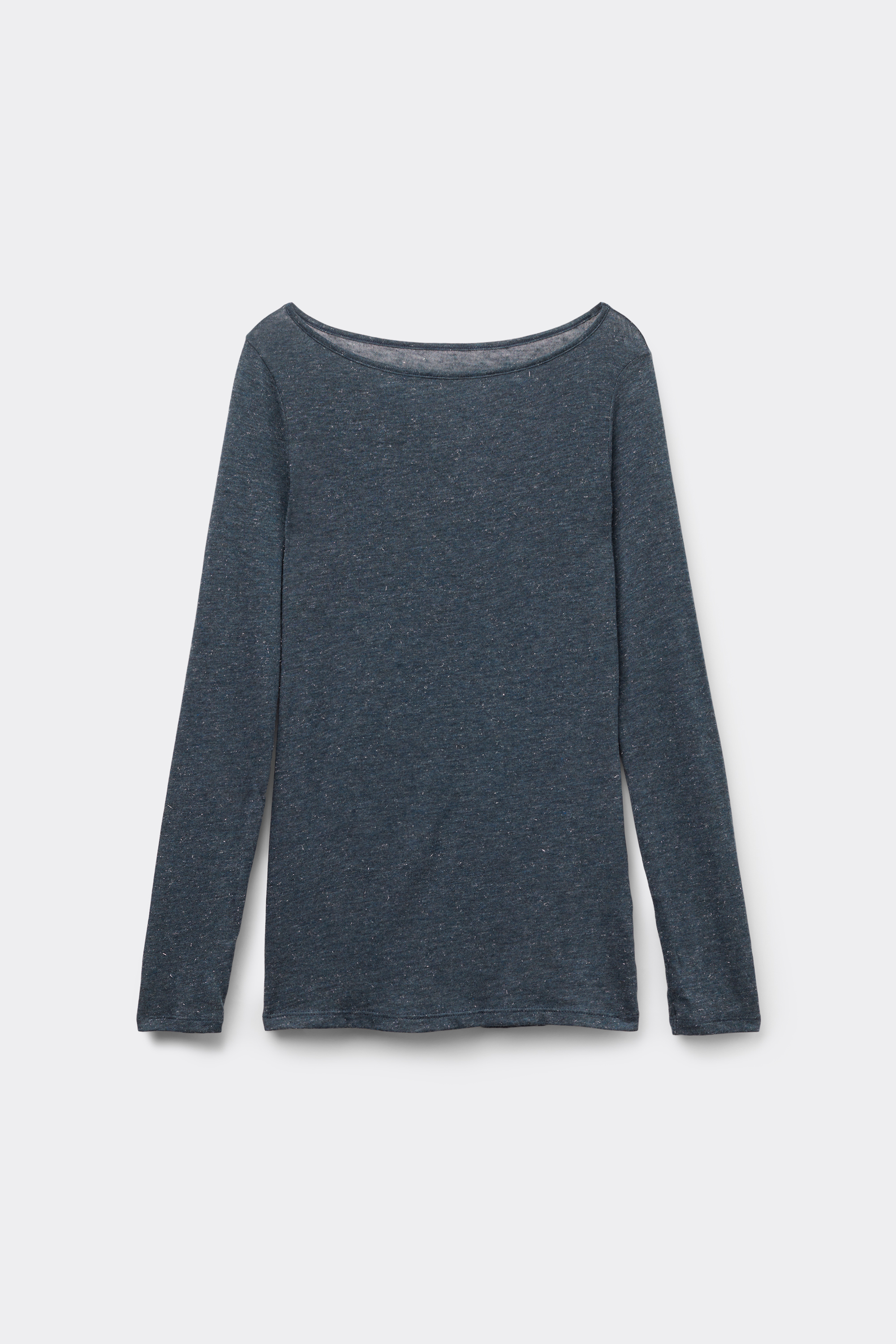 Long-Sleeved Boat Neck Lamé Merino Wool and Viscose Top