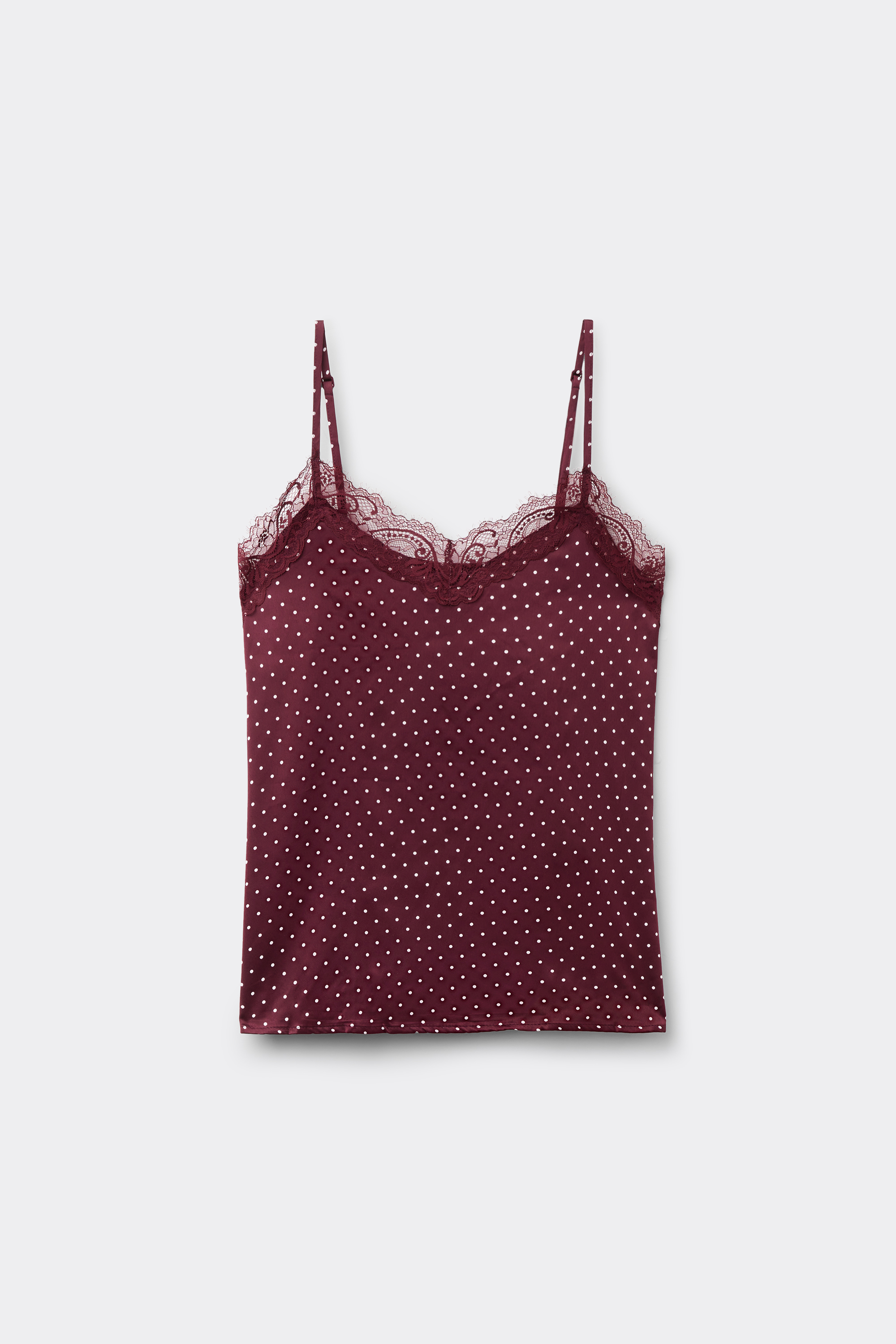 Top de Al&ccedil;as Finas em Cetim Estampado e Renda