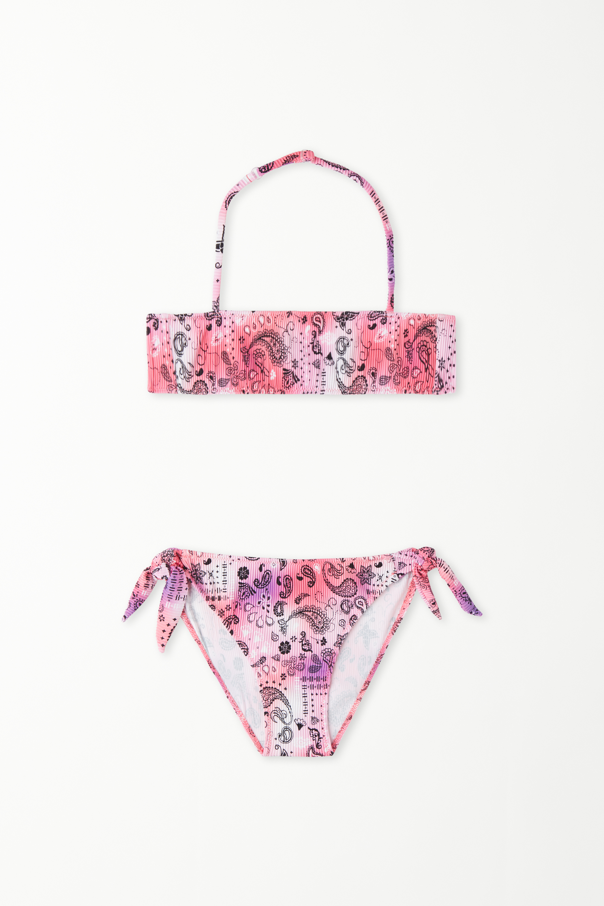 Girls’ Paisley Nuanced Bandeau Bikini Top and Bottoms with Ties