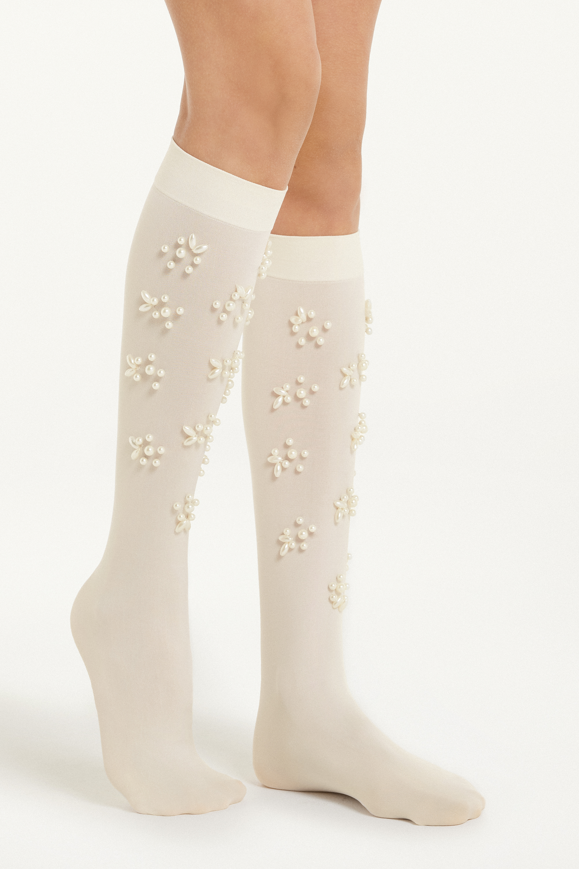 Microfiber Stockings with Pearl Appliqués