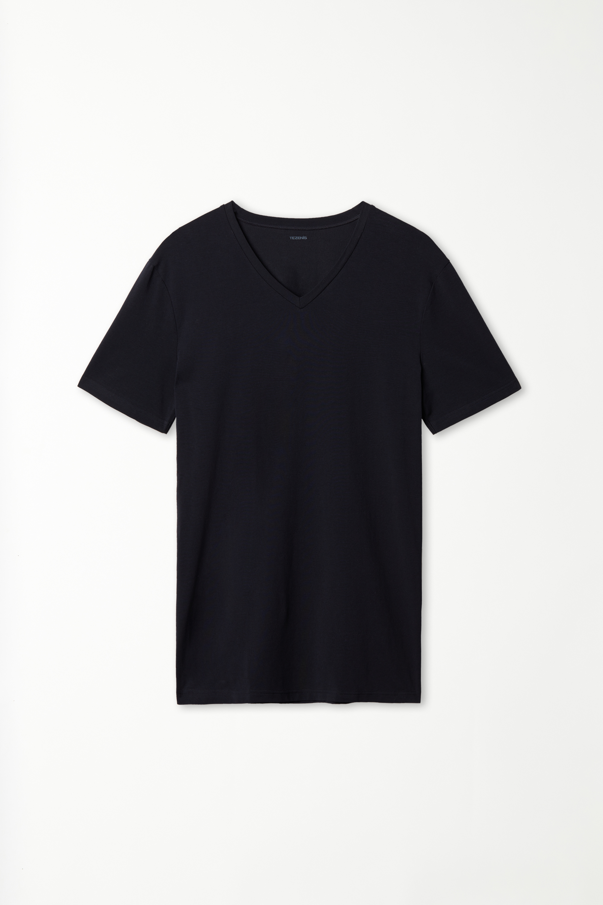 T-Shirt Col en V en Coton Élastique