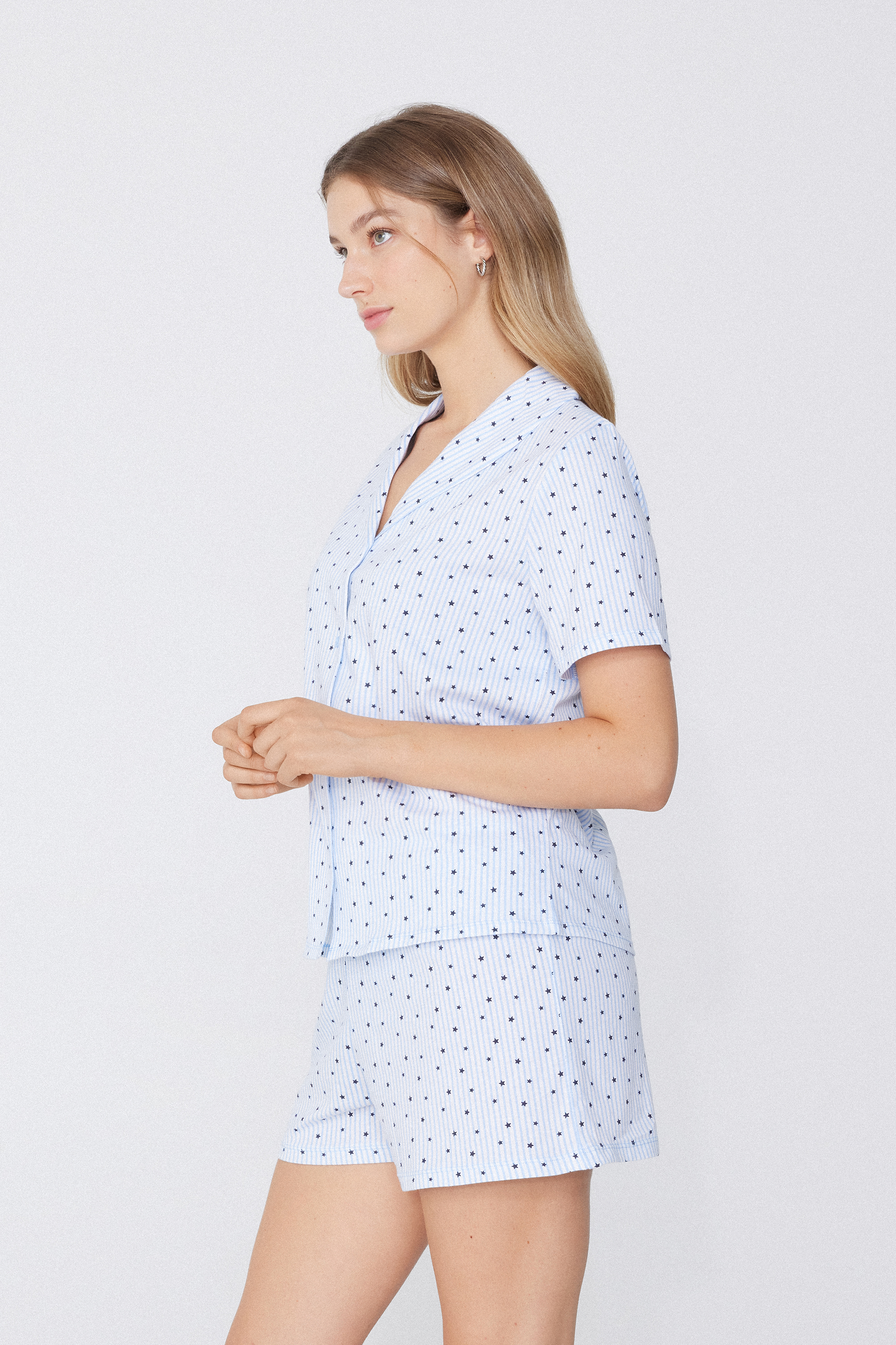Open Short Stars Print Cotton Pajamas