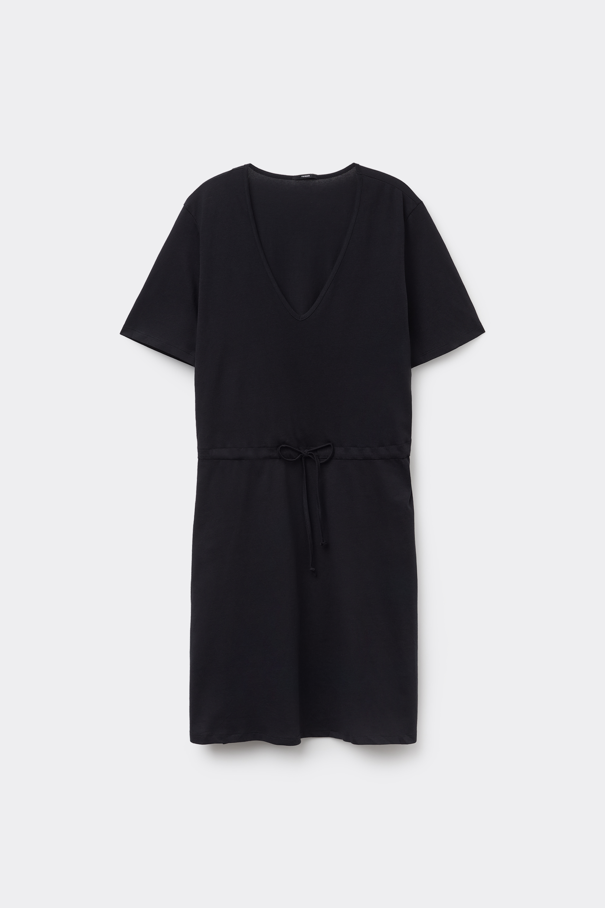 Cotton Short-Sleeve V-Neck Mini Dress