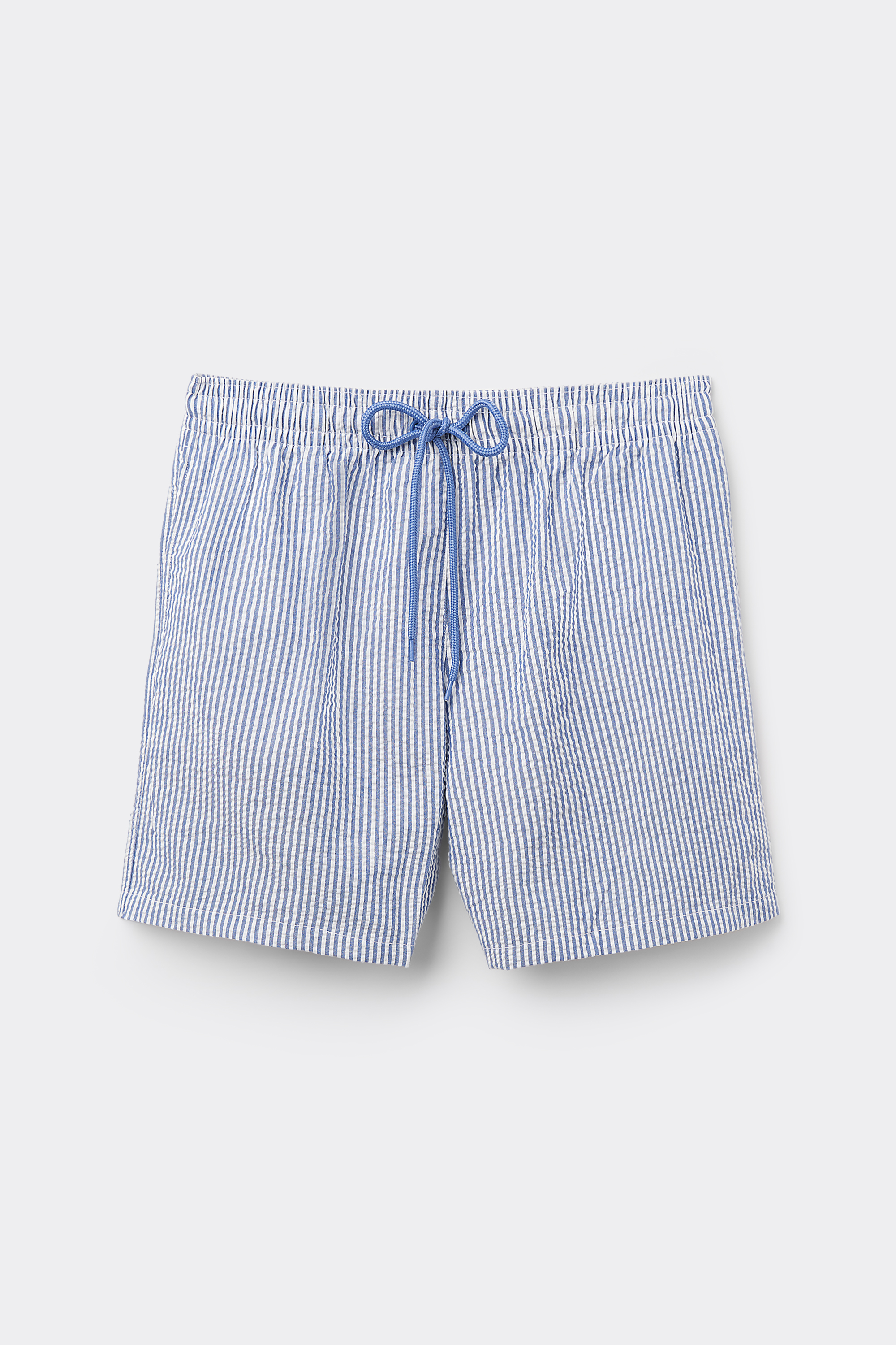 Striped Wrinkled Cotton Swim Trunks