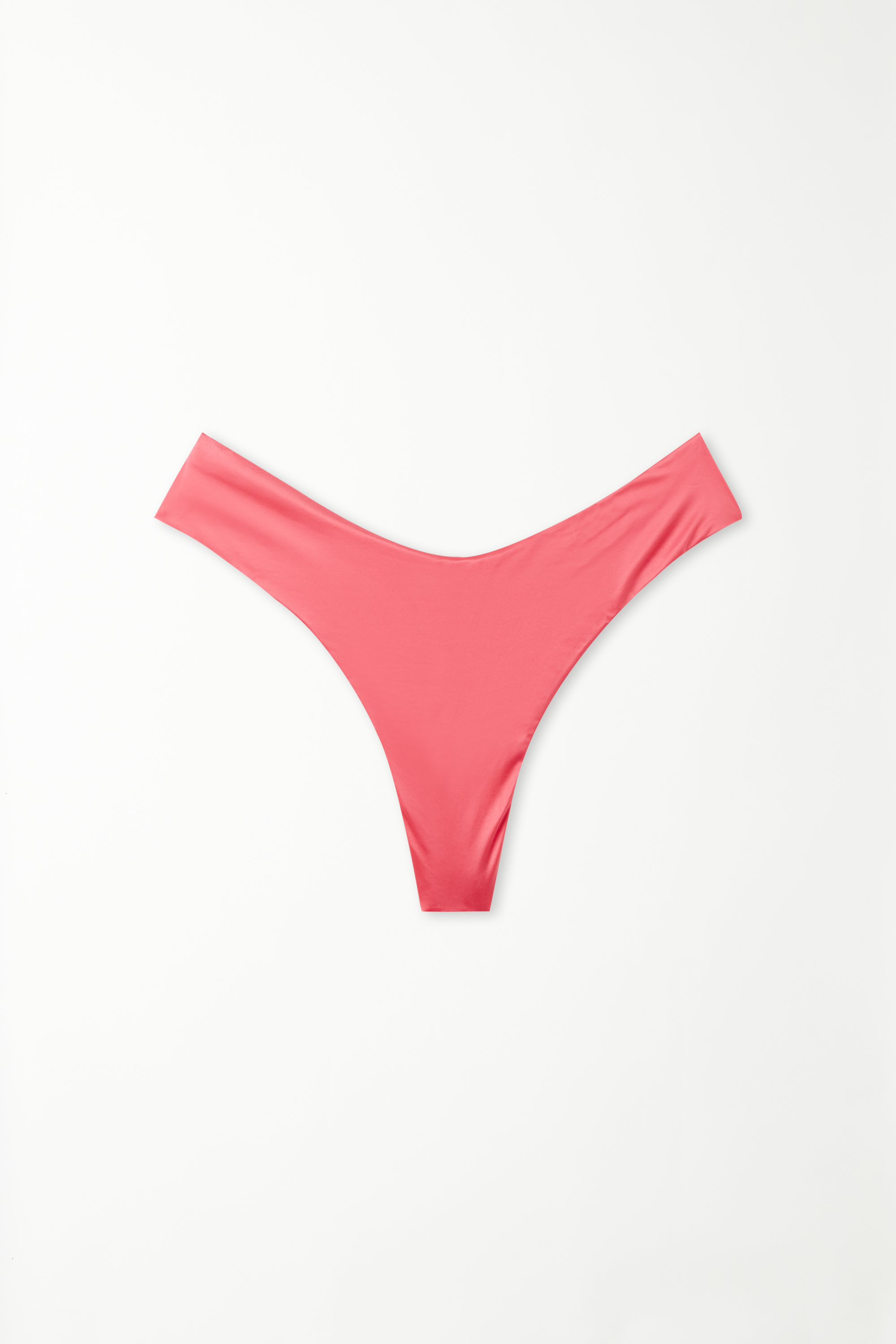 Sommerlich rosafarbener Brazilian-Bikinislip mit hohem, abgerundetem Beinausschnitt Shiny