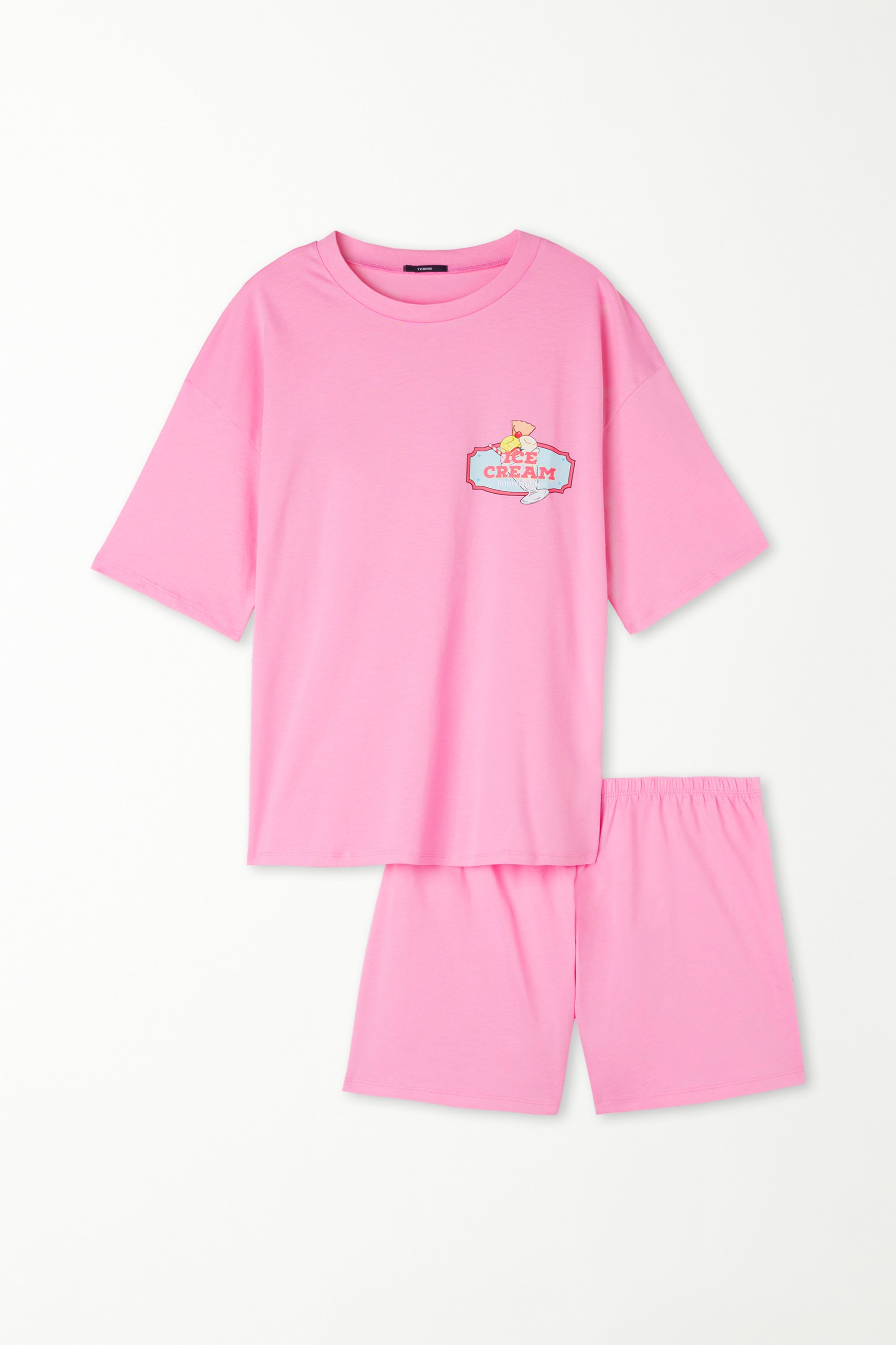 Pijama Corto de Manga Corta de Algodón con Estampado de Helado