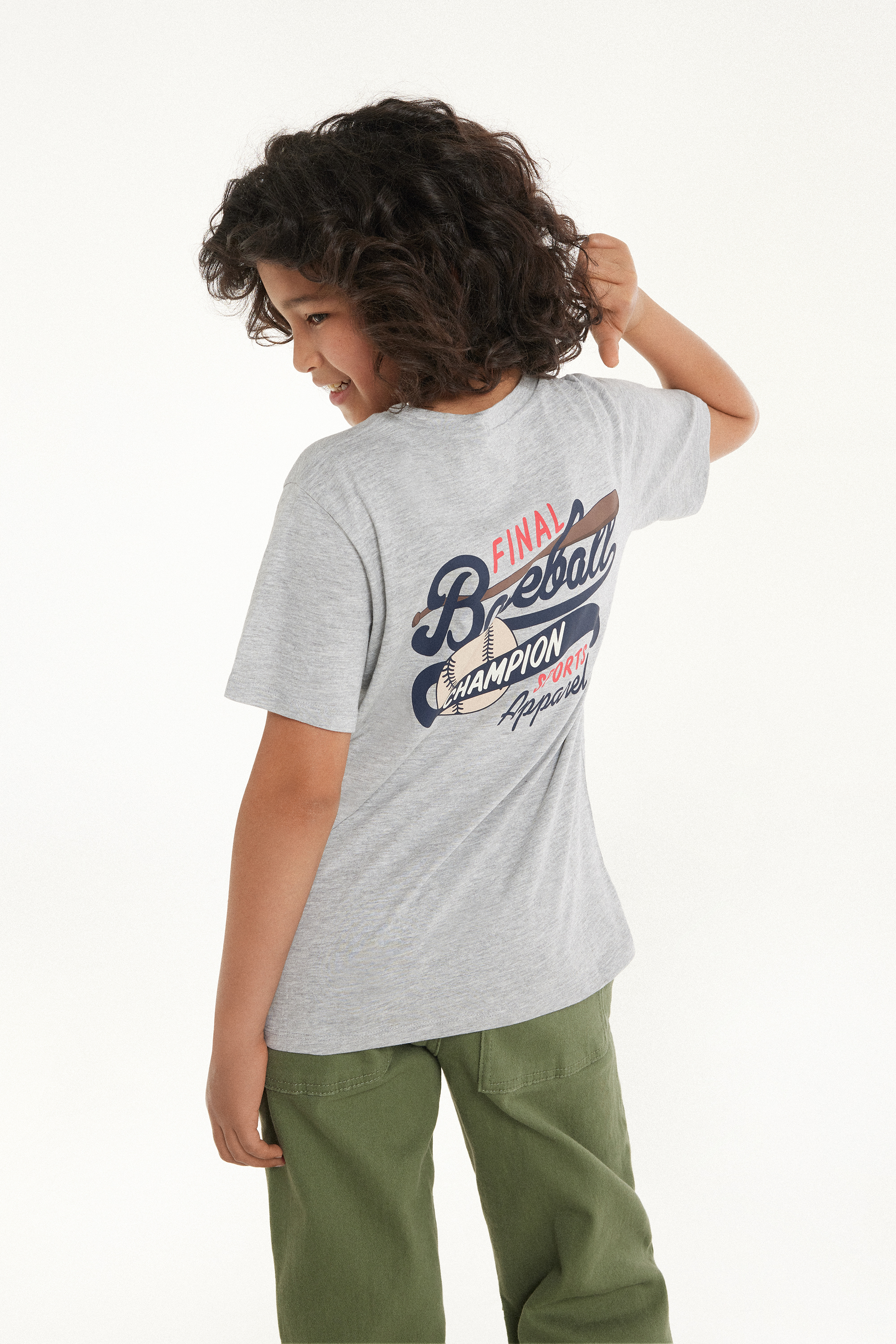 T-shirt Ras-du-cou en Coton avec Imprimé