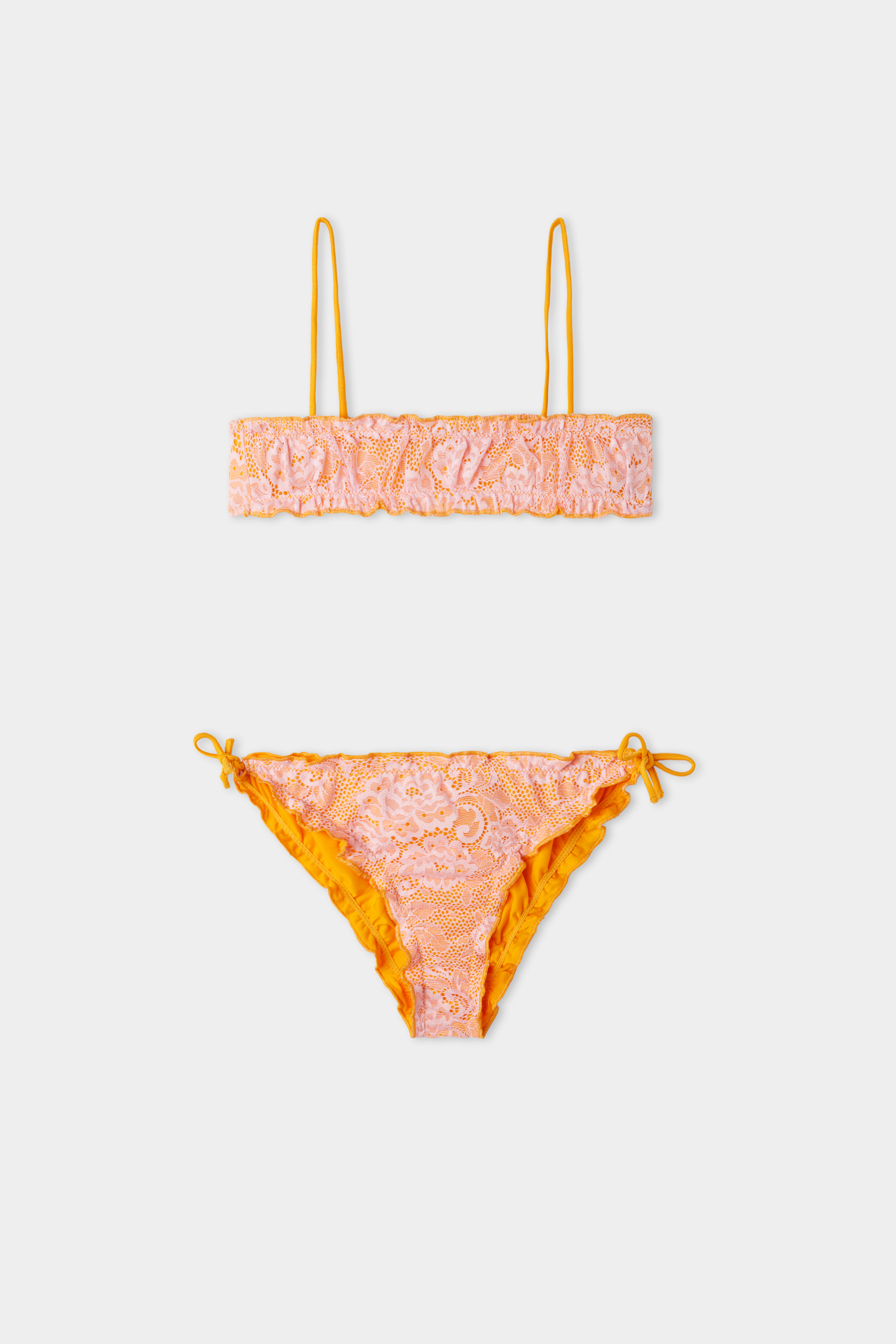 Girls’ Blush Lace Bikini Bralette and Bottoms with Ties