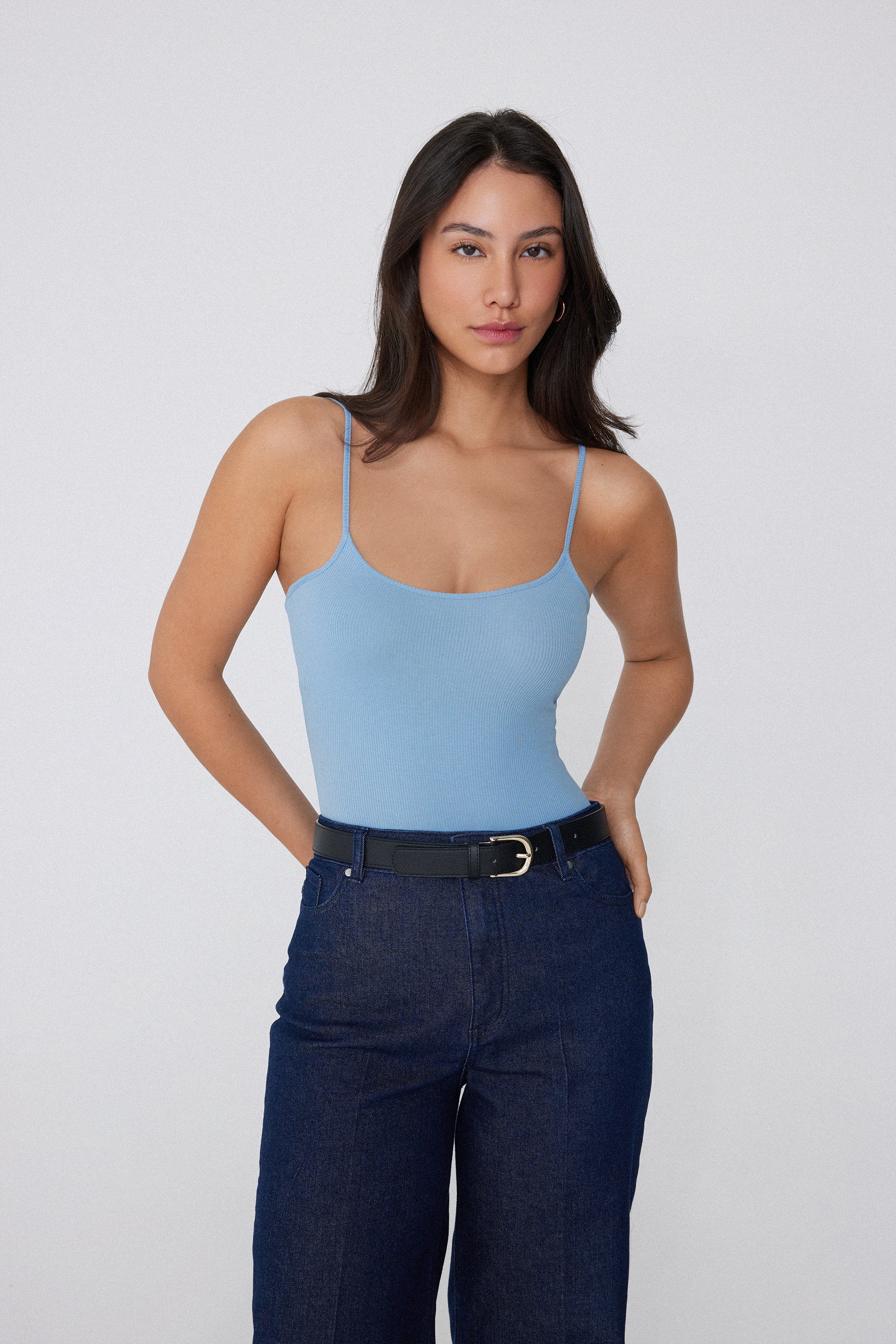 Spaghetti Strap Bodysuit in Ribbed Cotton