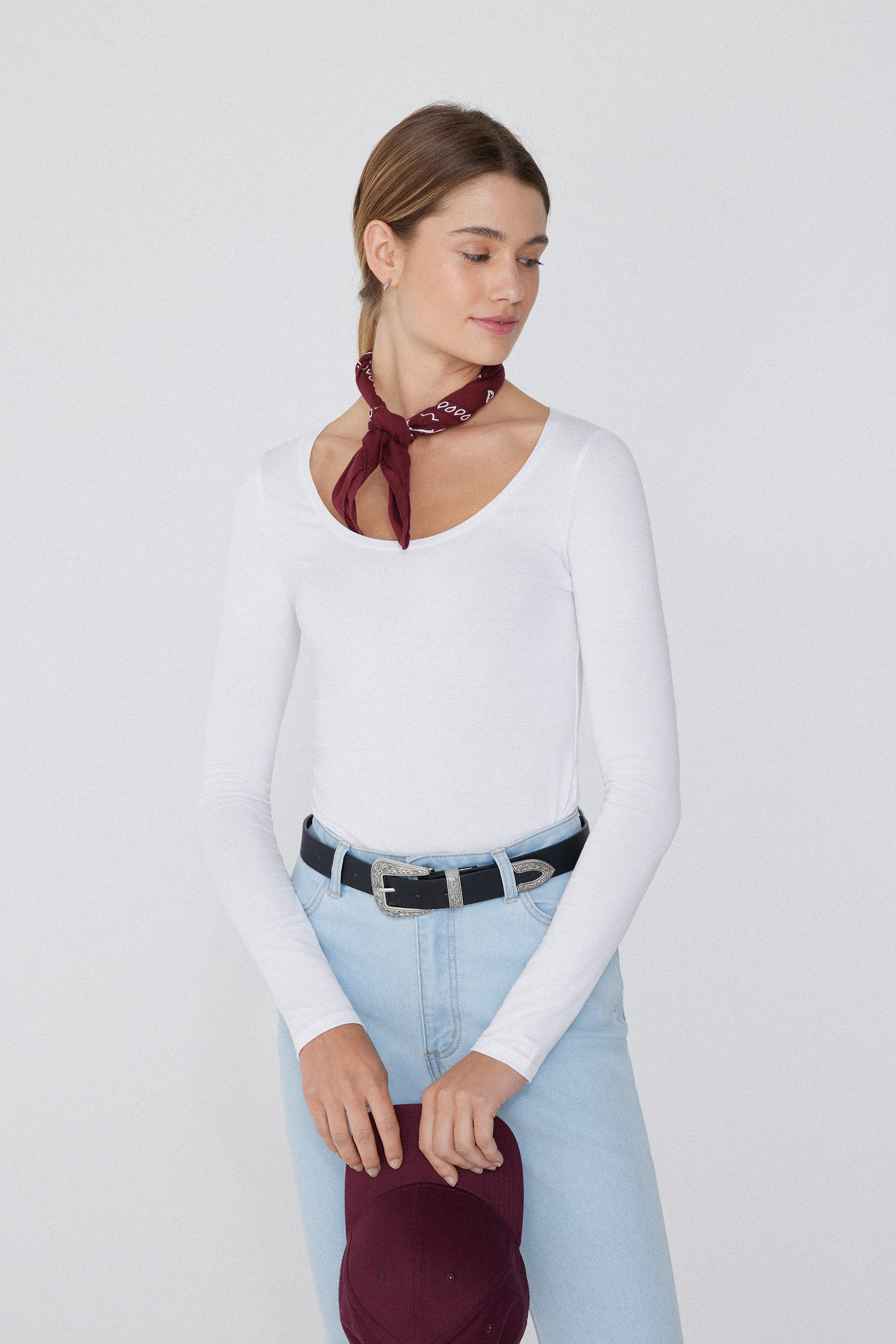 Long-Sleeve Scoop-Neck Viscose Top