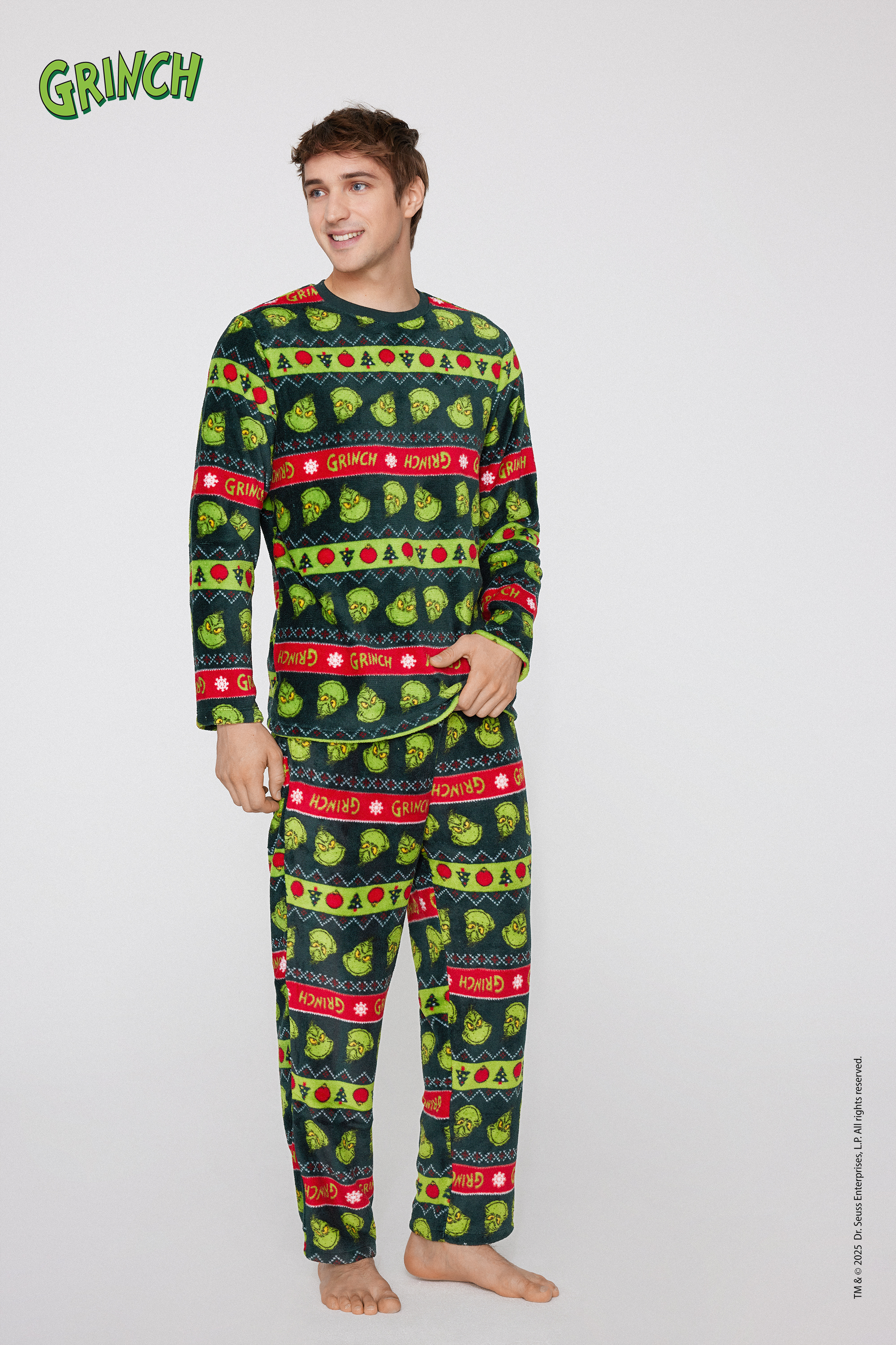 Christmas Grinch Long Light Fleece Pyjamas