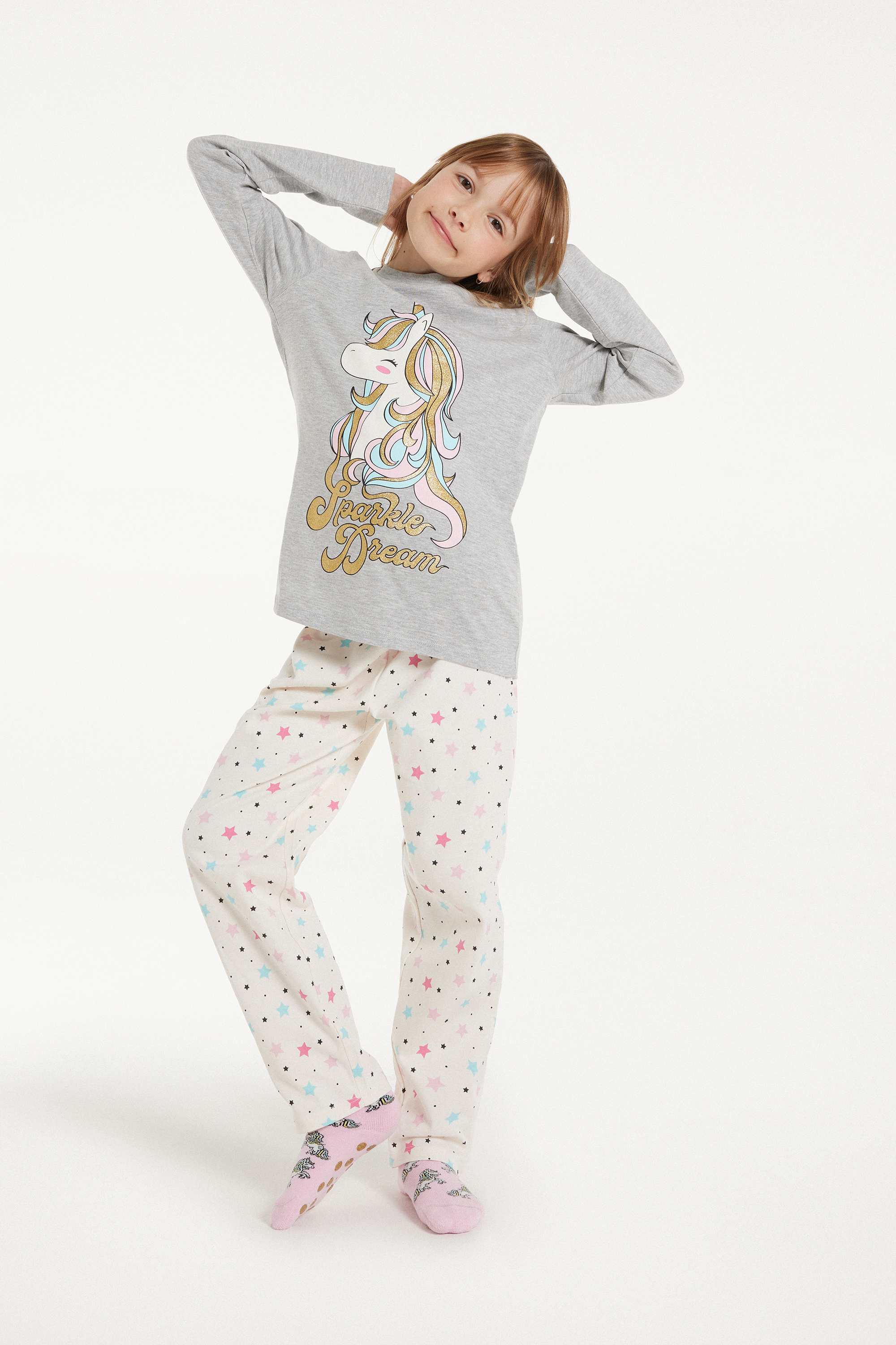 Pyjama Long Coton Fille Imprimé Licorne