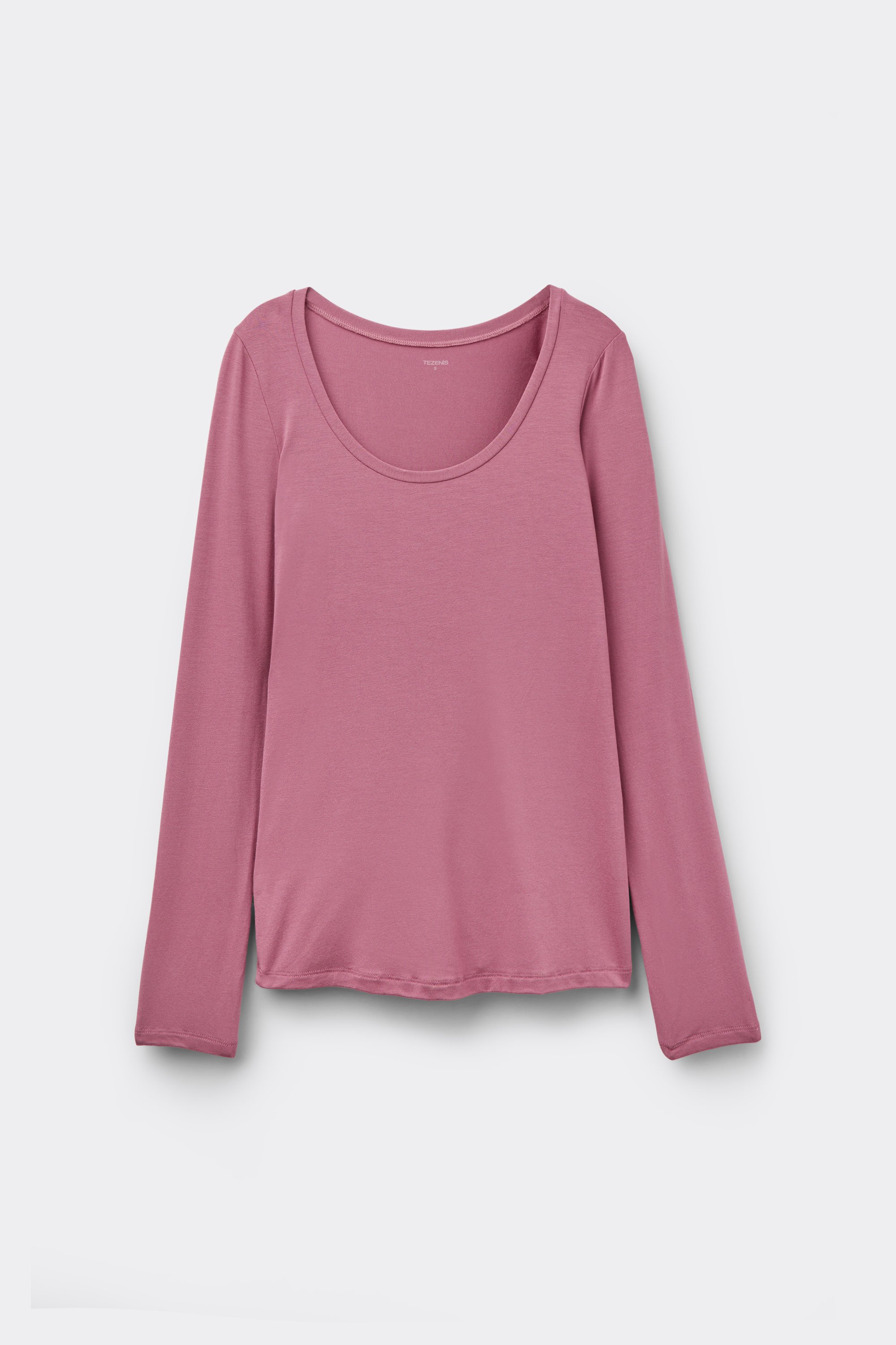 Viscose Top met Lange Mouw en Lage Ronde Hals