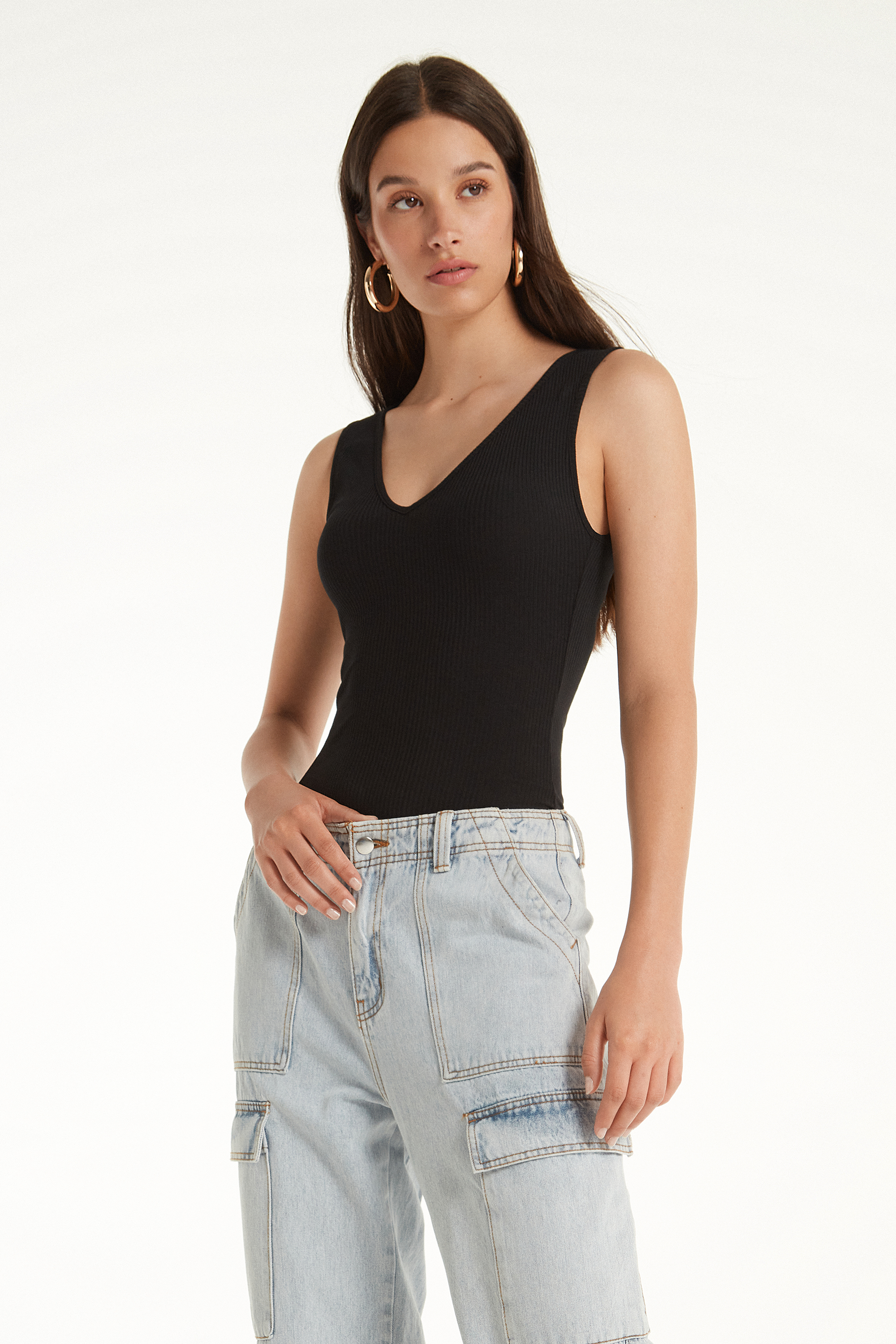 V-Neck Ribbed Vest Top