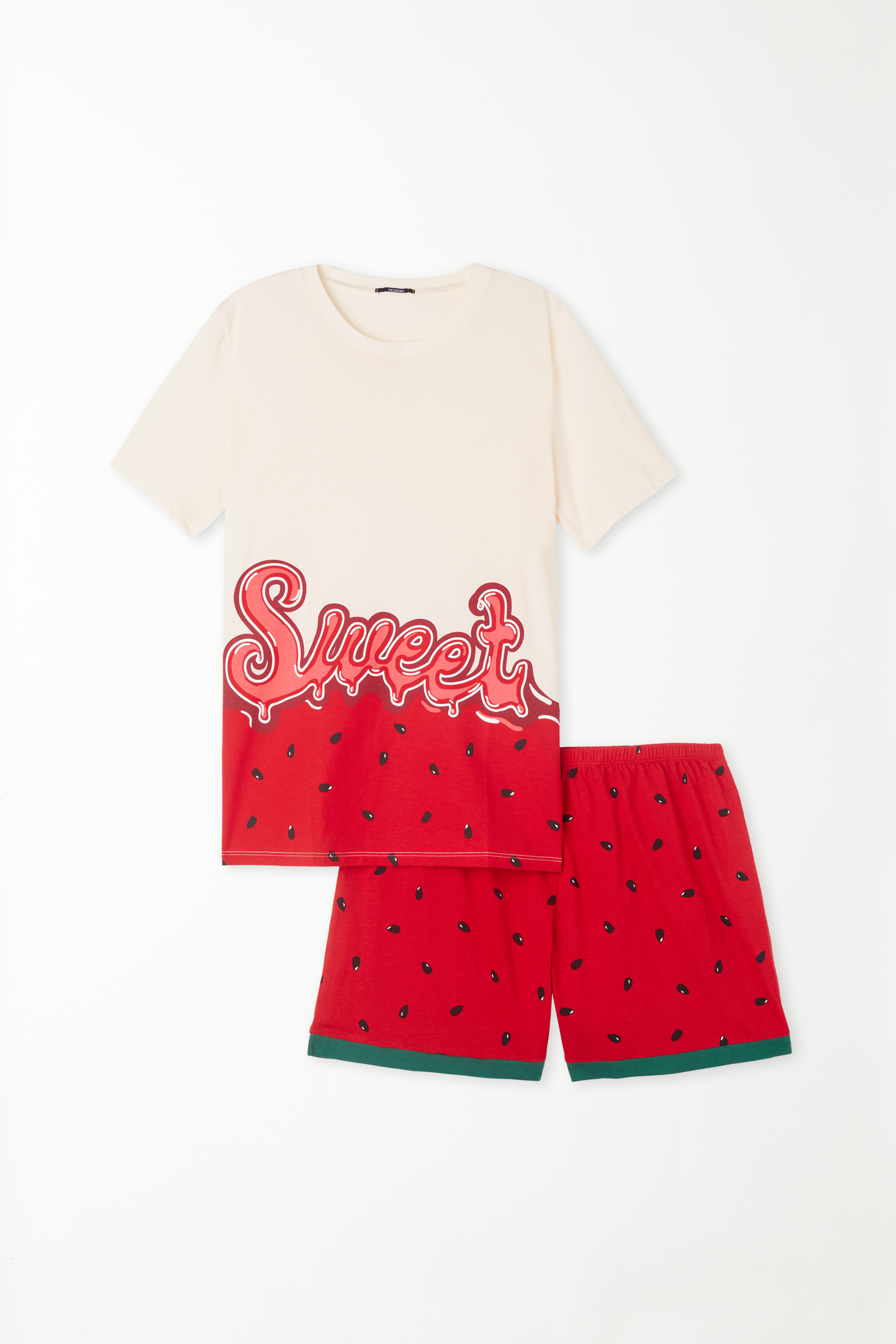 Pijama Corto de Algodón de Manga Corta con Estampado de Sandía