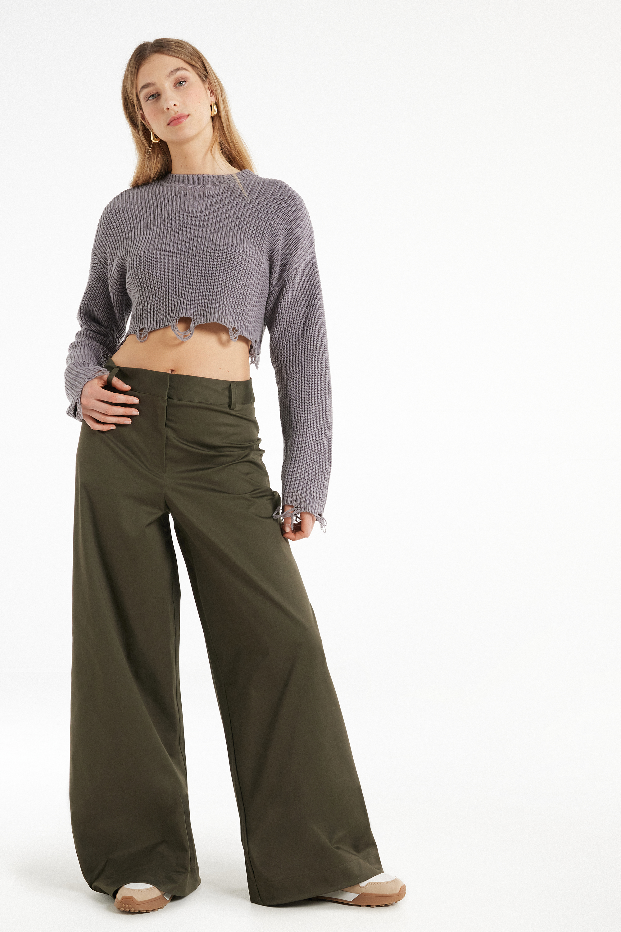 Trousers WIDE IN CANVAS DIAGONAL COTTON