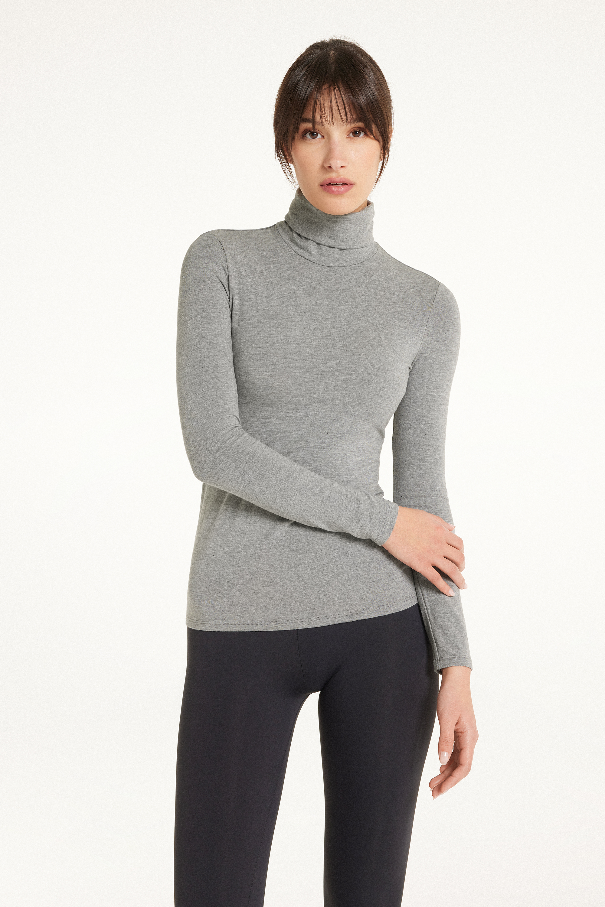Cotton and Thermal Modal Polo Neck Top