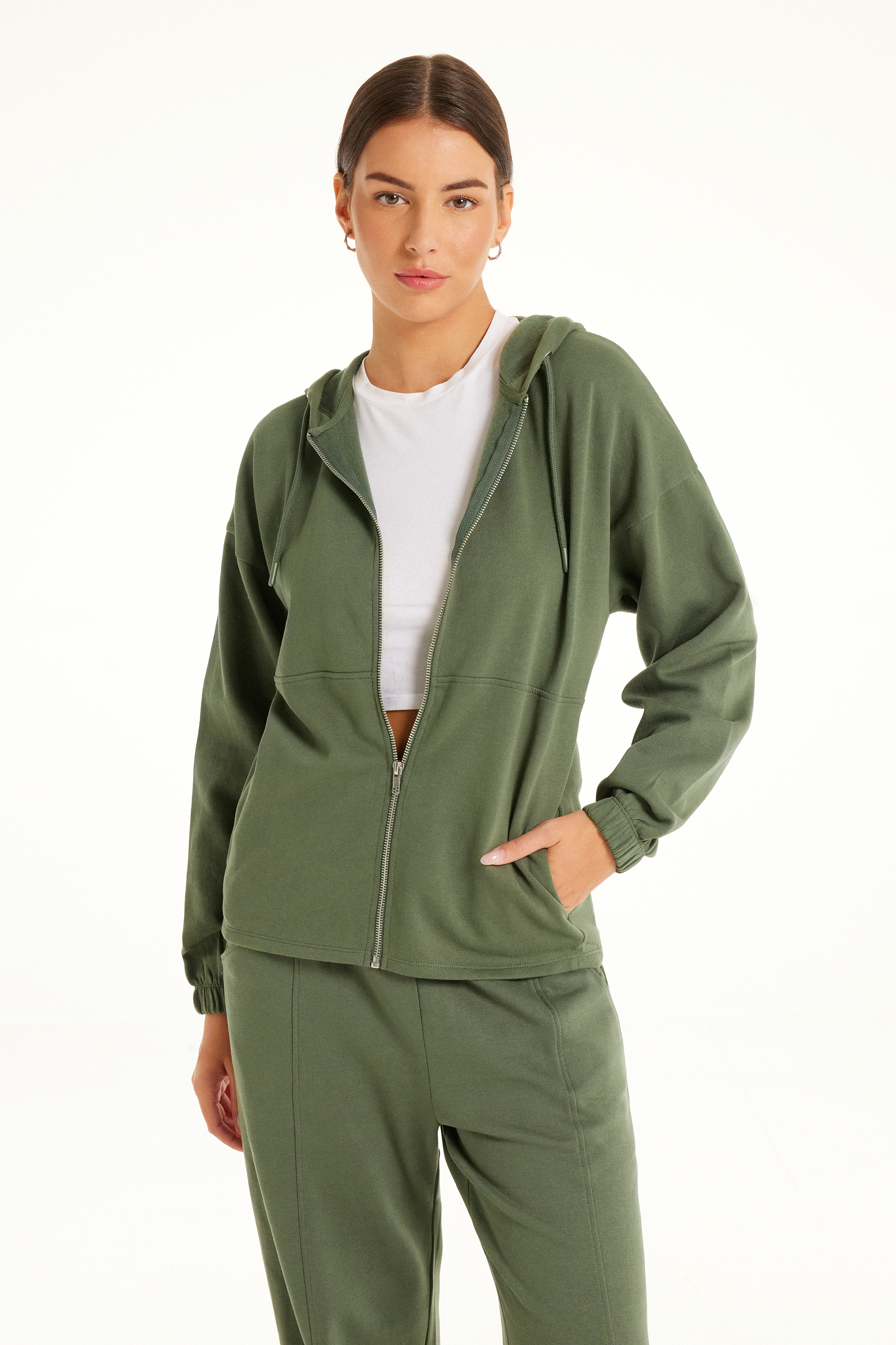 Sweat Manches Longues Ouvert Zippé et Capuche