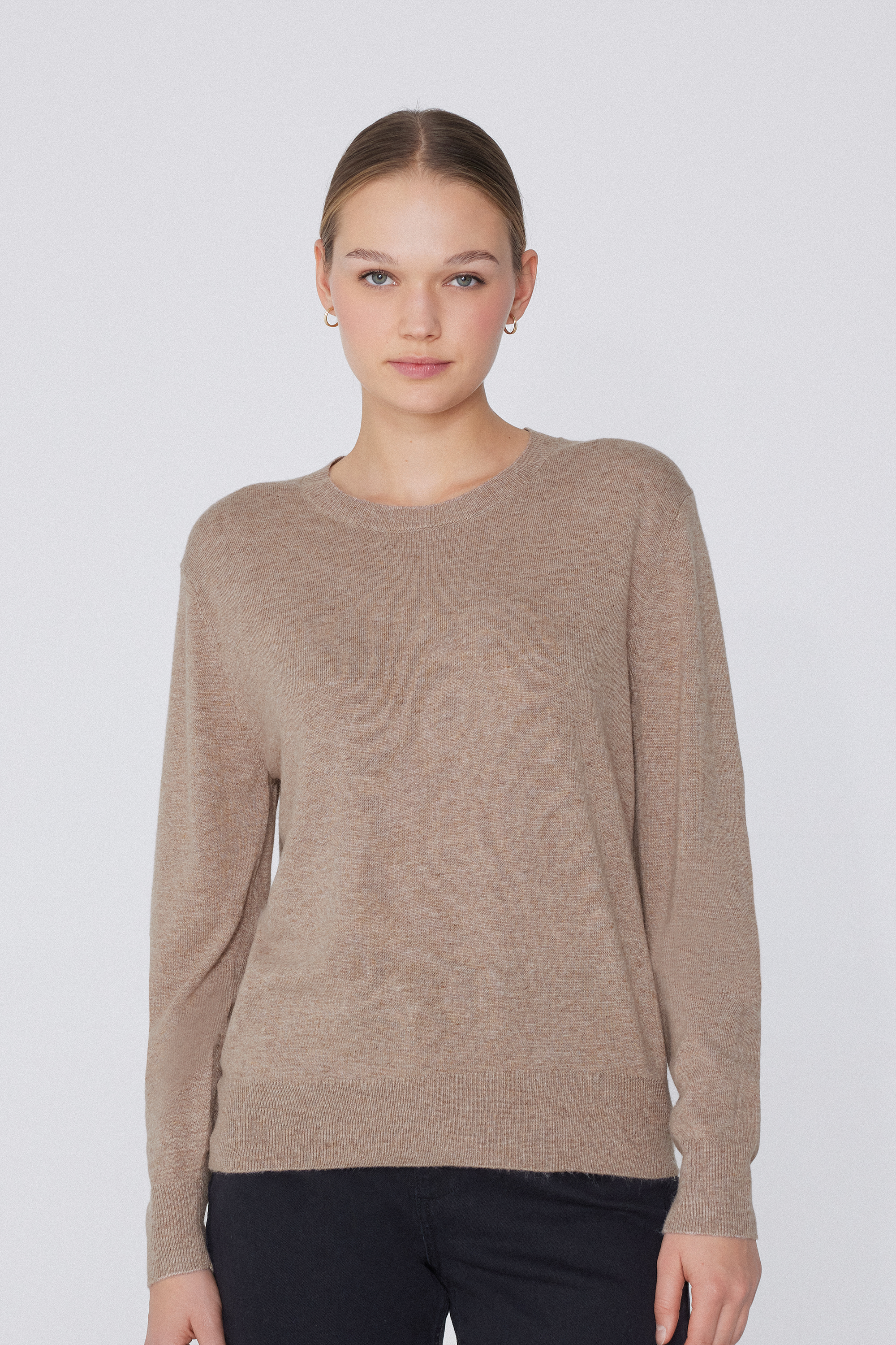 Pull Épais Manches Longues Ras-du-cou avec Laine