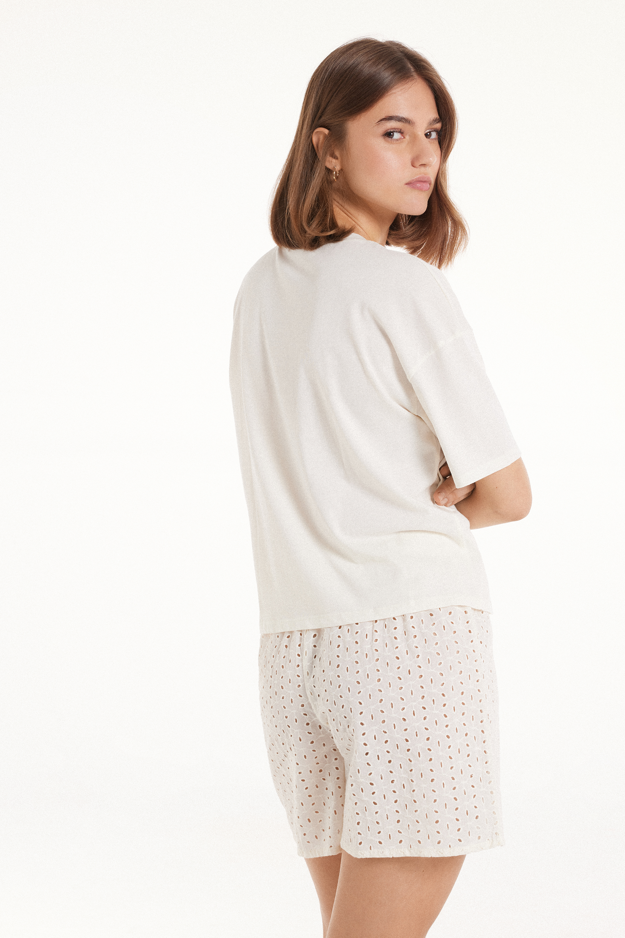 Sangallo Cotton Short-Sleeve Short Pajamas