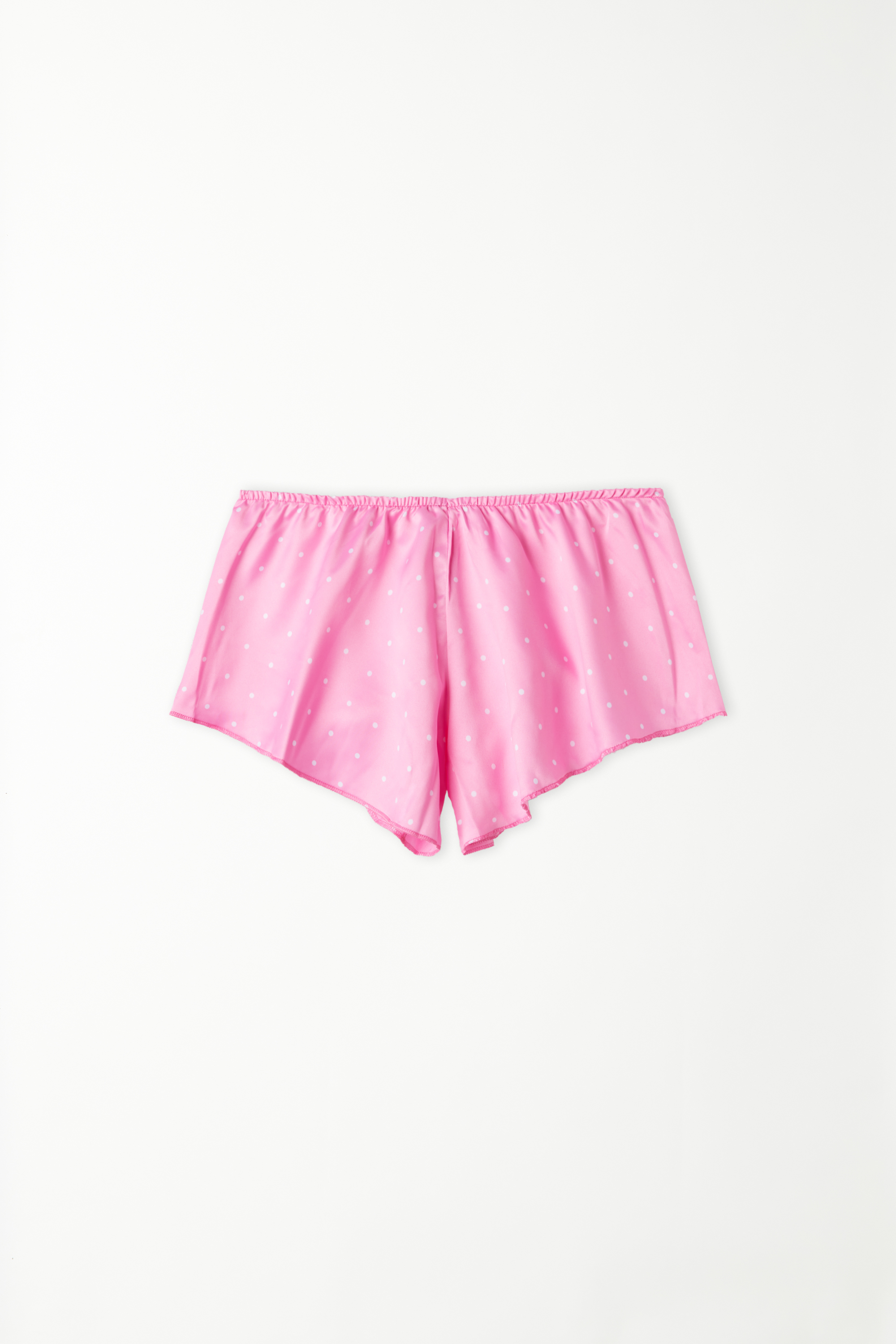 Shorts aus bedrucktem Satin mit Muschelkante