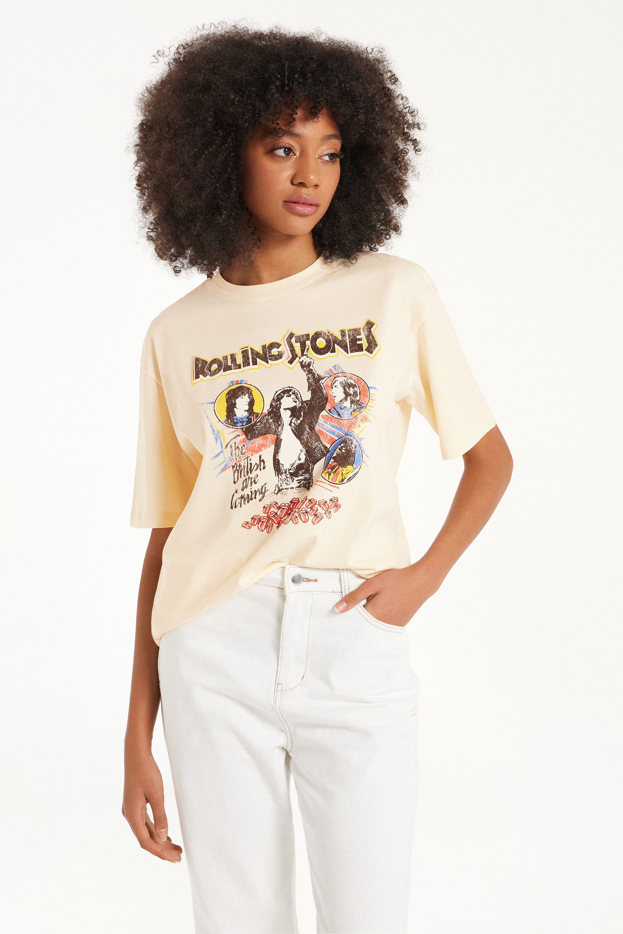 Unisex Cotton T-Shirt with Rolling Stones Print